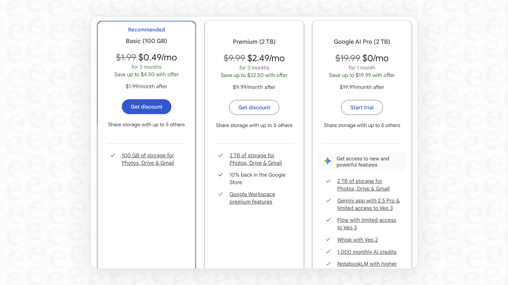A screenshot of the Google Gemini pricing page, providing a clear breakdown of costs.