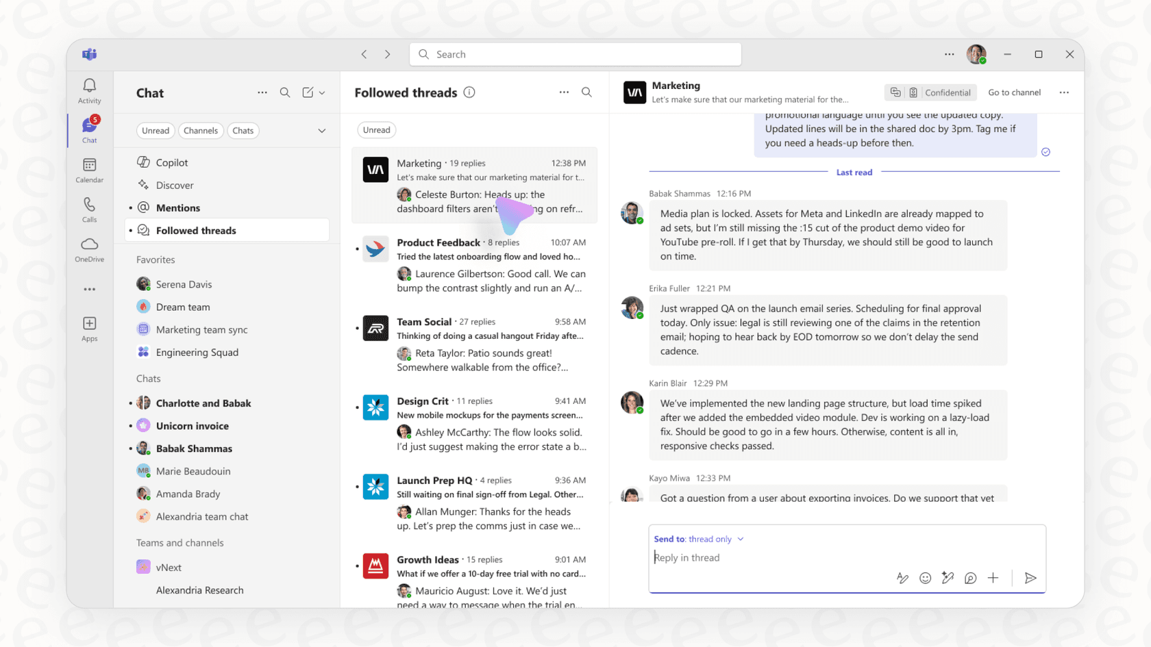 An example of a complex threaded conversation in Teams, highlighting the challenge of finding information which goes beyond the initial Microsoft Teams pricing.