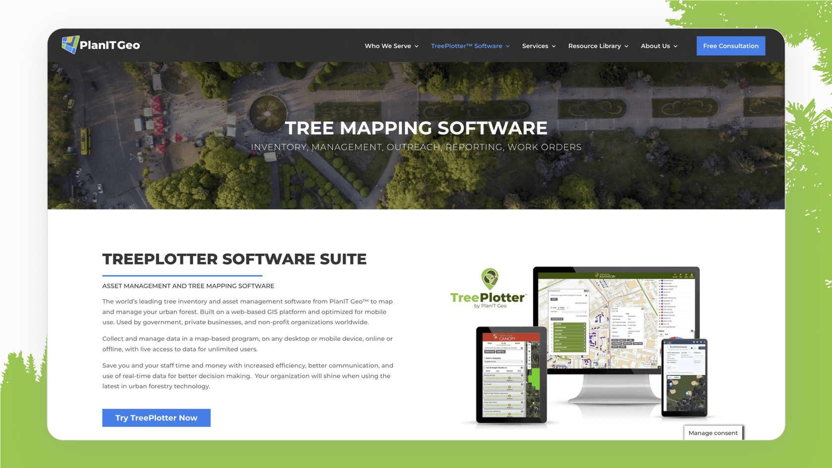 Screenshot of PlanIT Geo's TreePlotter website.