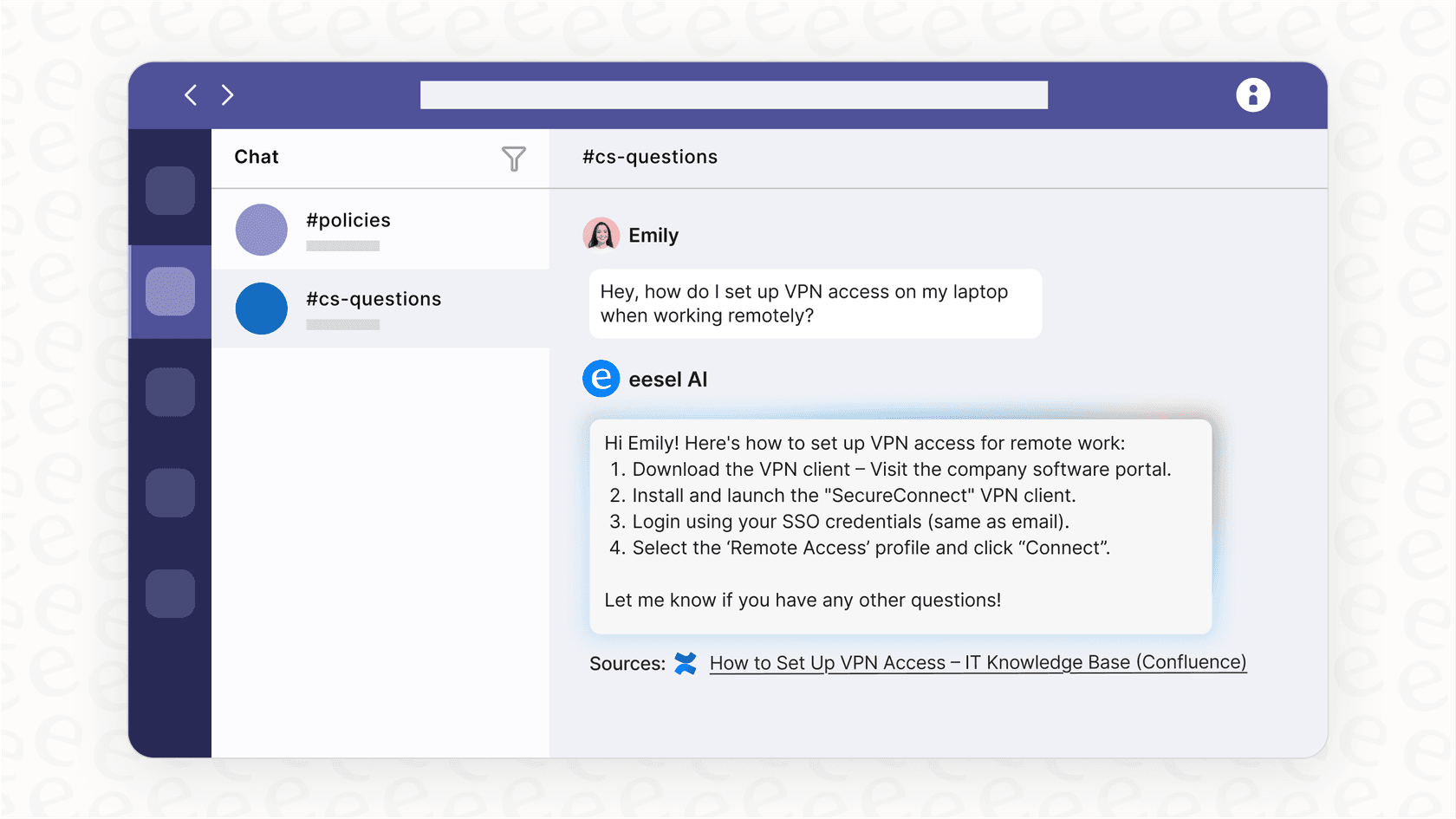 eesel AI internal chat integration with Microsoft Teams