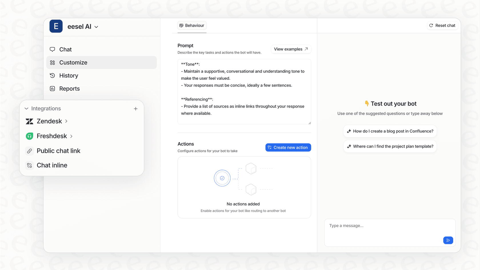 A screenshot of the eesel AI dashboard, a key part of this Molin AI review.
