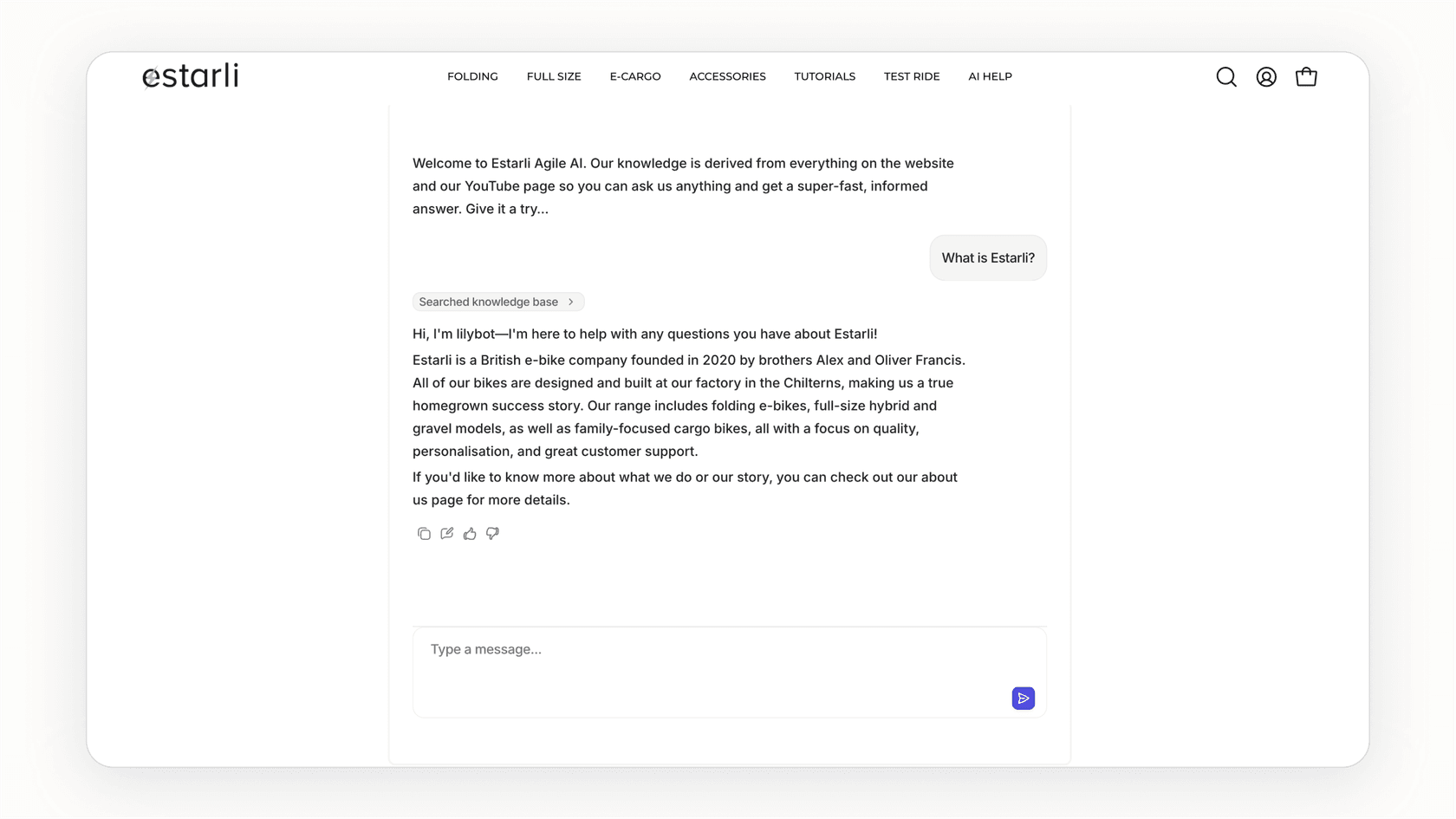 Screenshot of eesel AI's chatbot in Estarli's website.
