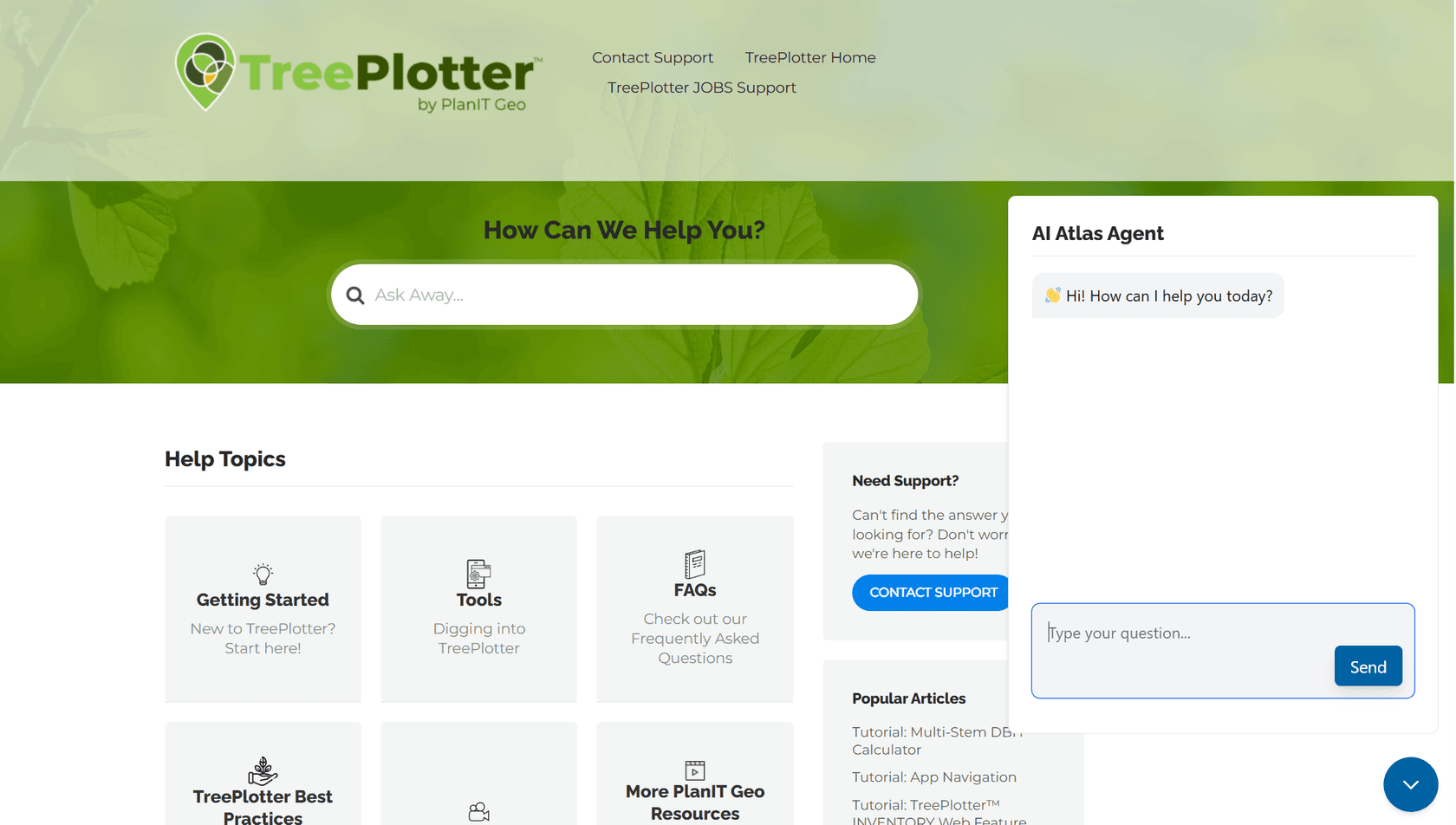 An AI agent chatbot inside the TreePlotter site.