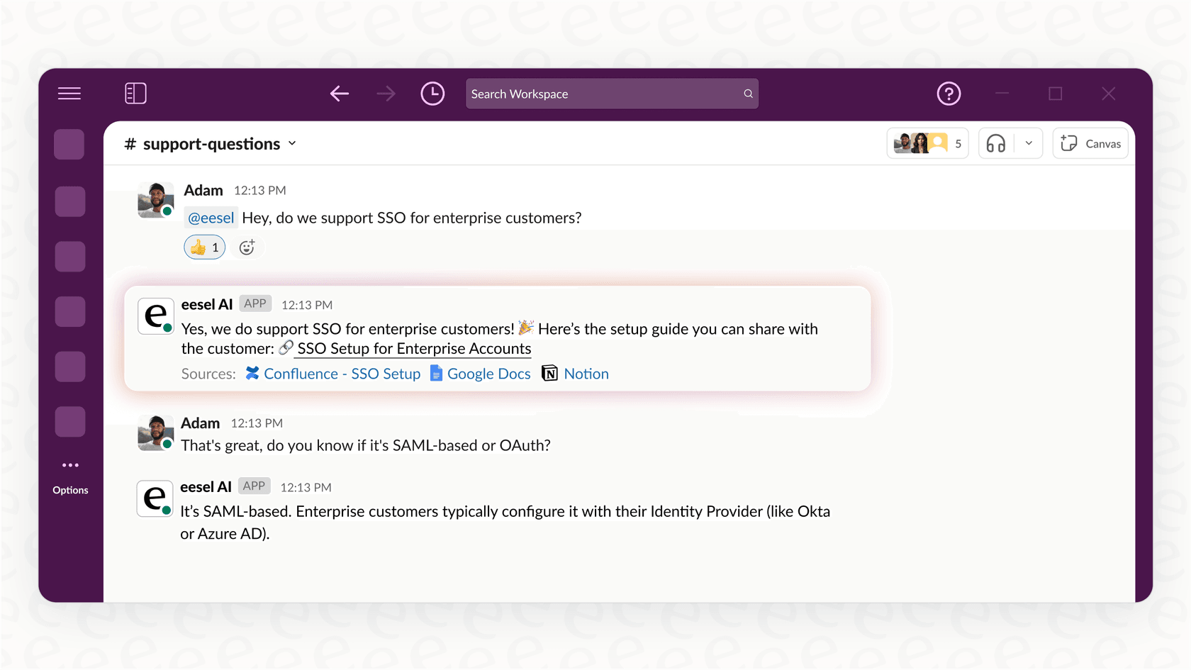 Screenshot of eesel AI's Slack integration.