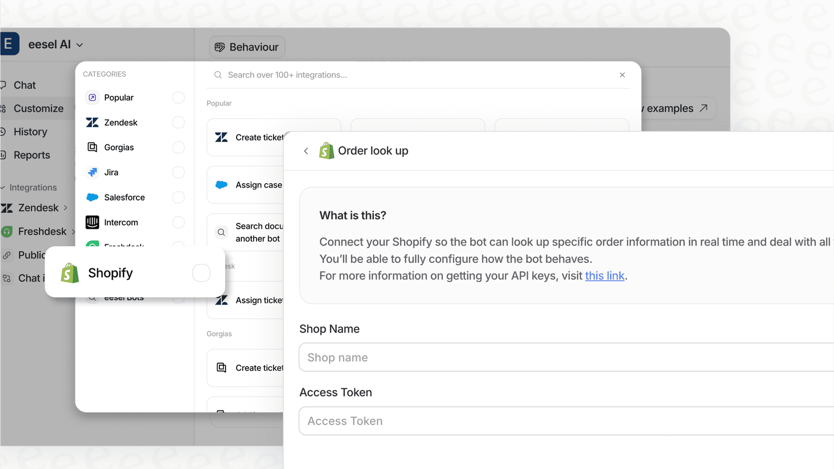 This image shows how eesel AI allows for the creation of custom actions via API, illustrating a specialized feature for support teams that a general tool like Glean AI may lack.
