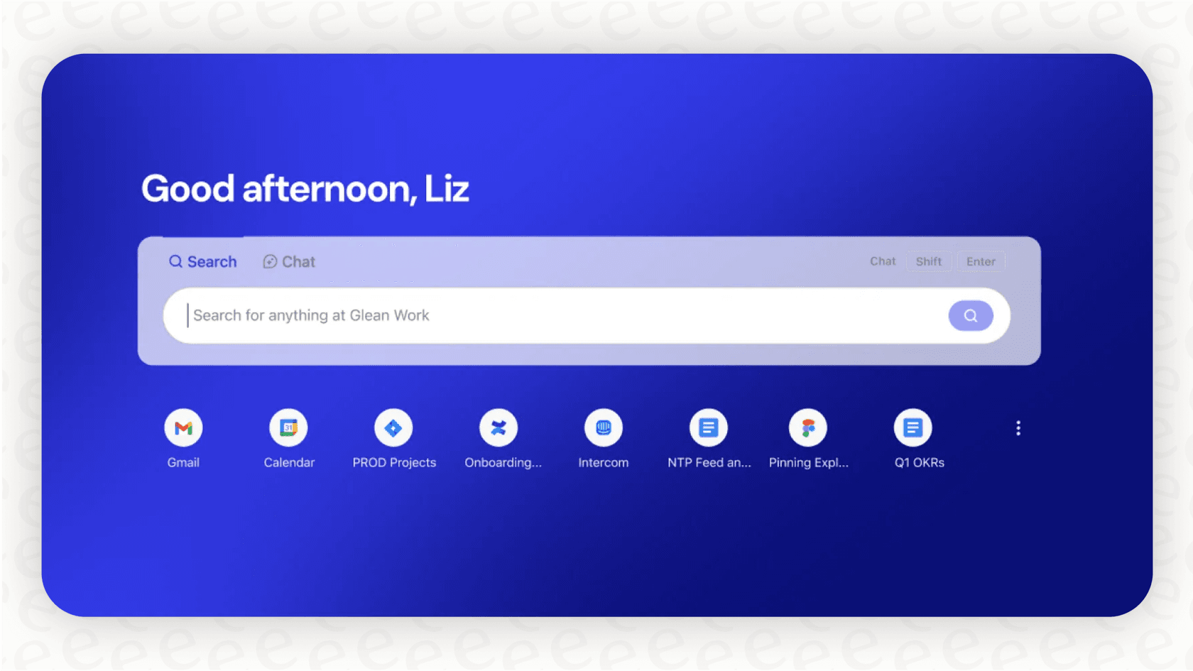 A user performs a search in the Glean AI platform, demonstrating its core feature.::