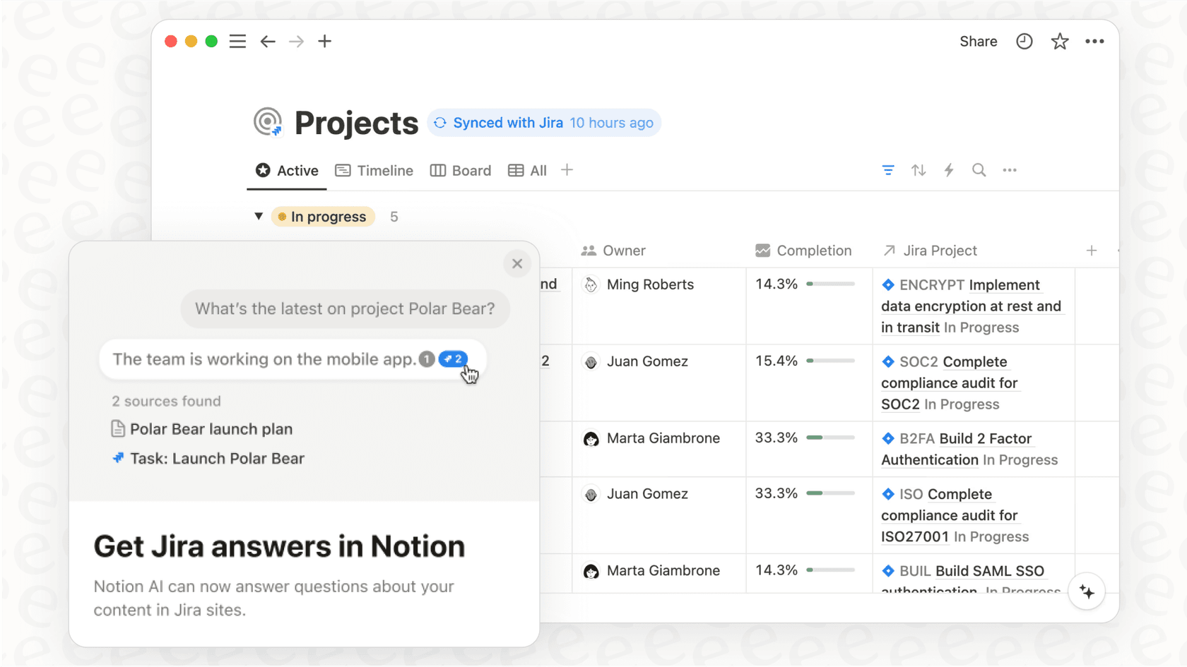 Une capture d'écran montrant la fonctionnalité de questions-réponses du connecteur Notion AI pour Jira, où un utilisateur pose une question sur les tickets prioritaires.