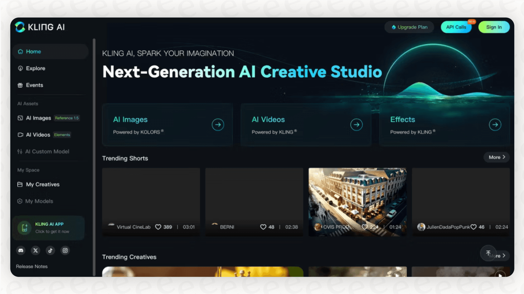 Screenshot of the Kling AI layout showing the prompt field and video settings.