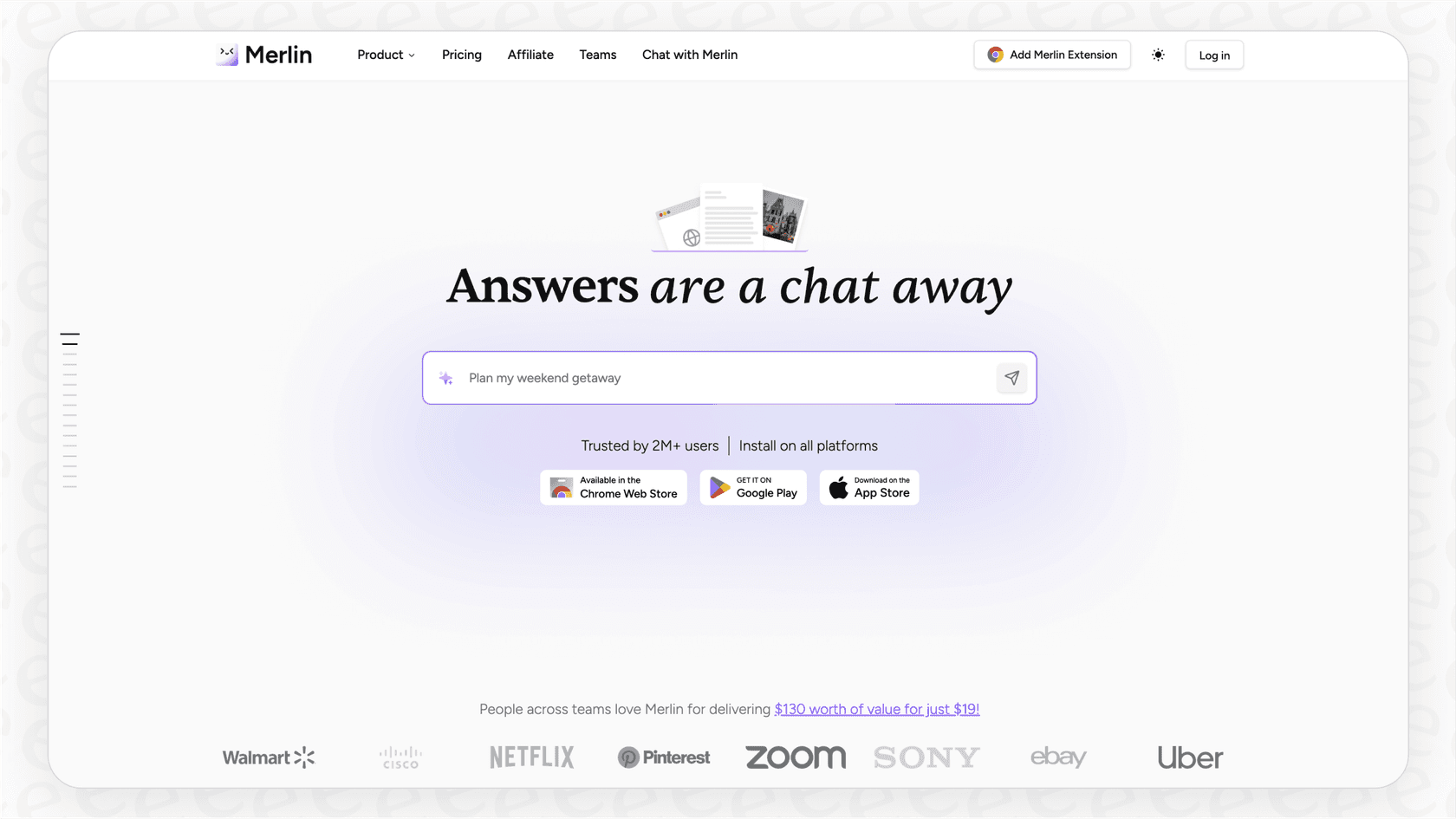 A screenshot of the Merlin AI homepage to clarify which tool is being reviewed.