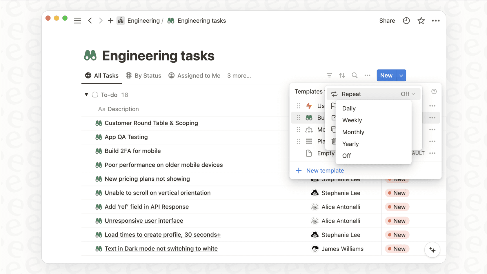 Screenshot of a Notion database template that helps maintain consistency in a knowledge base built with Notion.