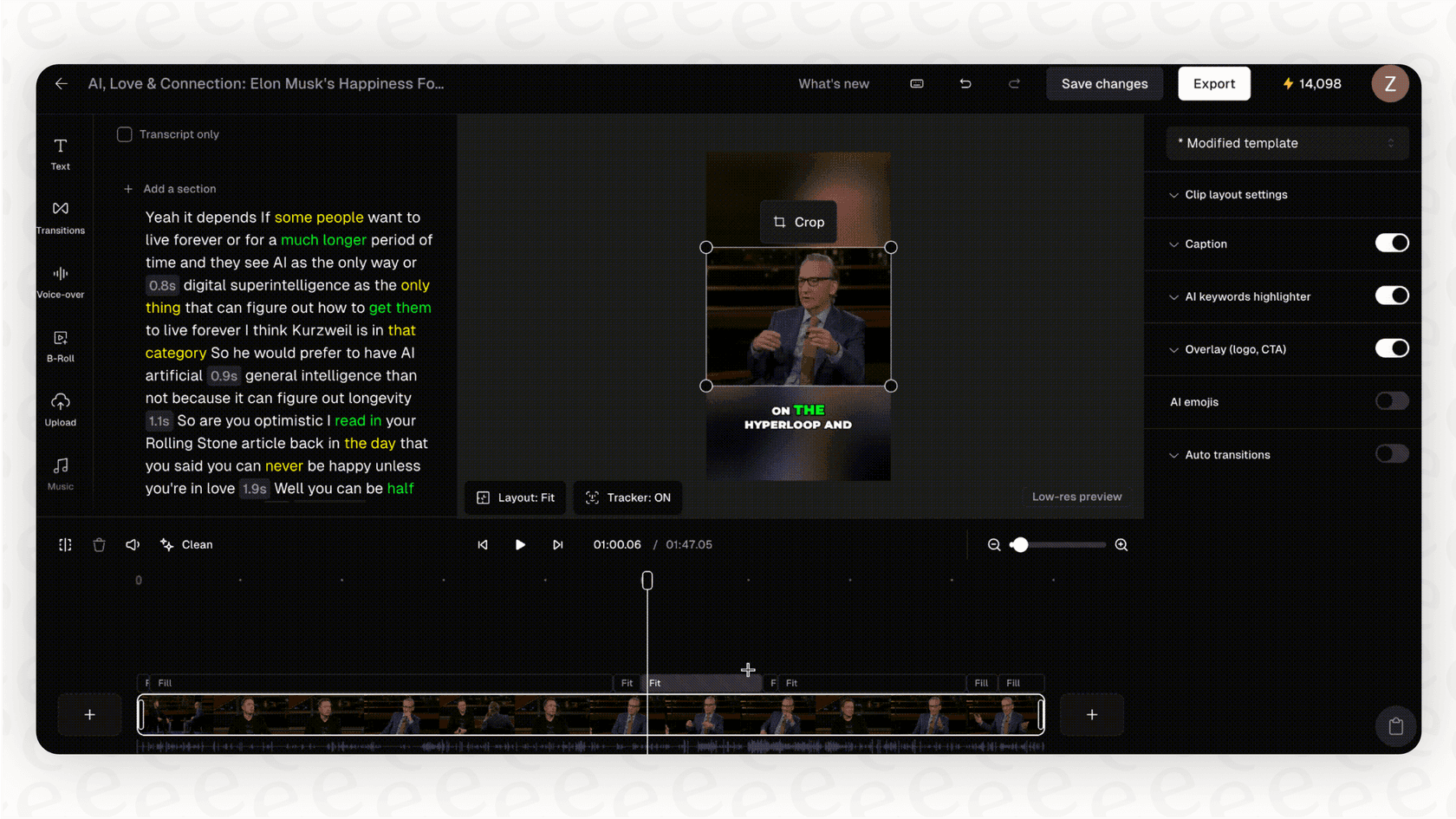A screenshot of the OpusClip interface, demonstrating how the AI tool works to create short clips from a longer video.