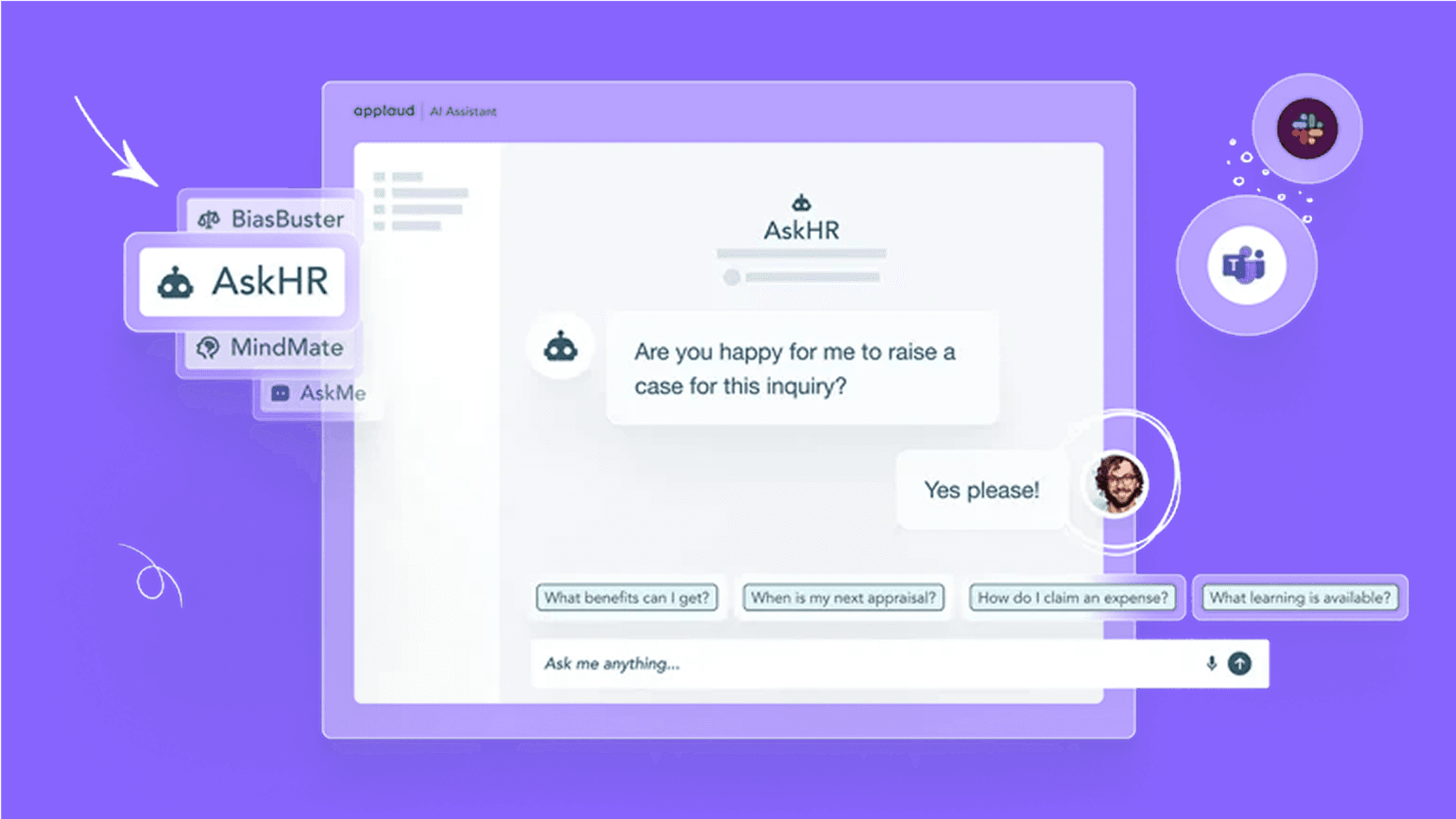 A screenshot showing the Applaud AI assistant in Slack answering an employee question about parental leave policies.