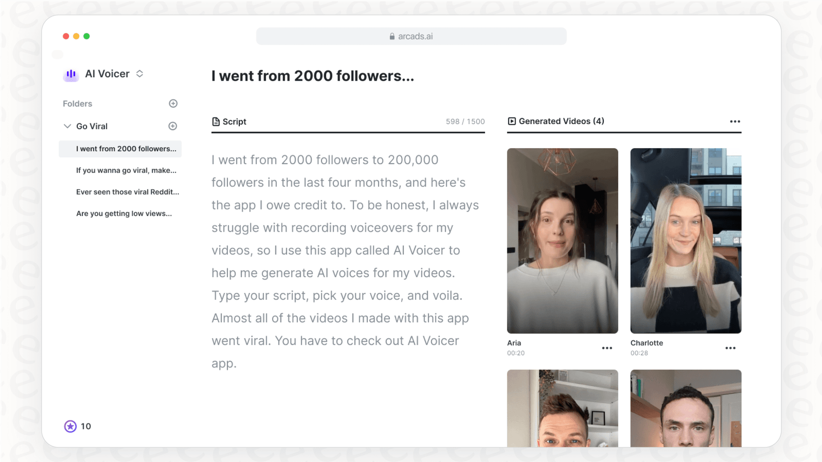 Screenshot of the Arcads AI bulk creation tool, which is a significant factor in the overall Arcads AI pricing for marketers.