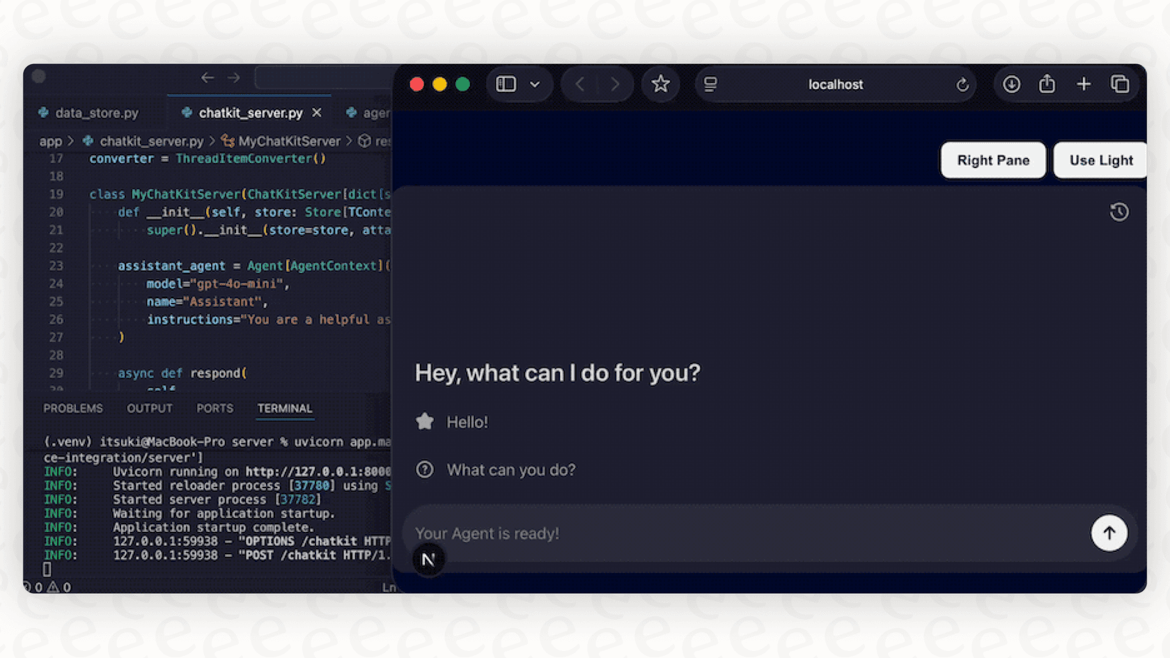 Screenshot of the embeddable chat with ChatKit