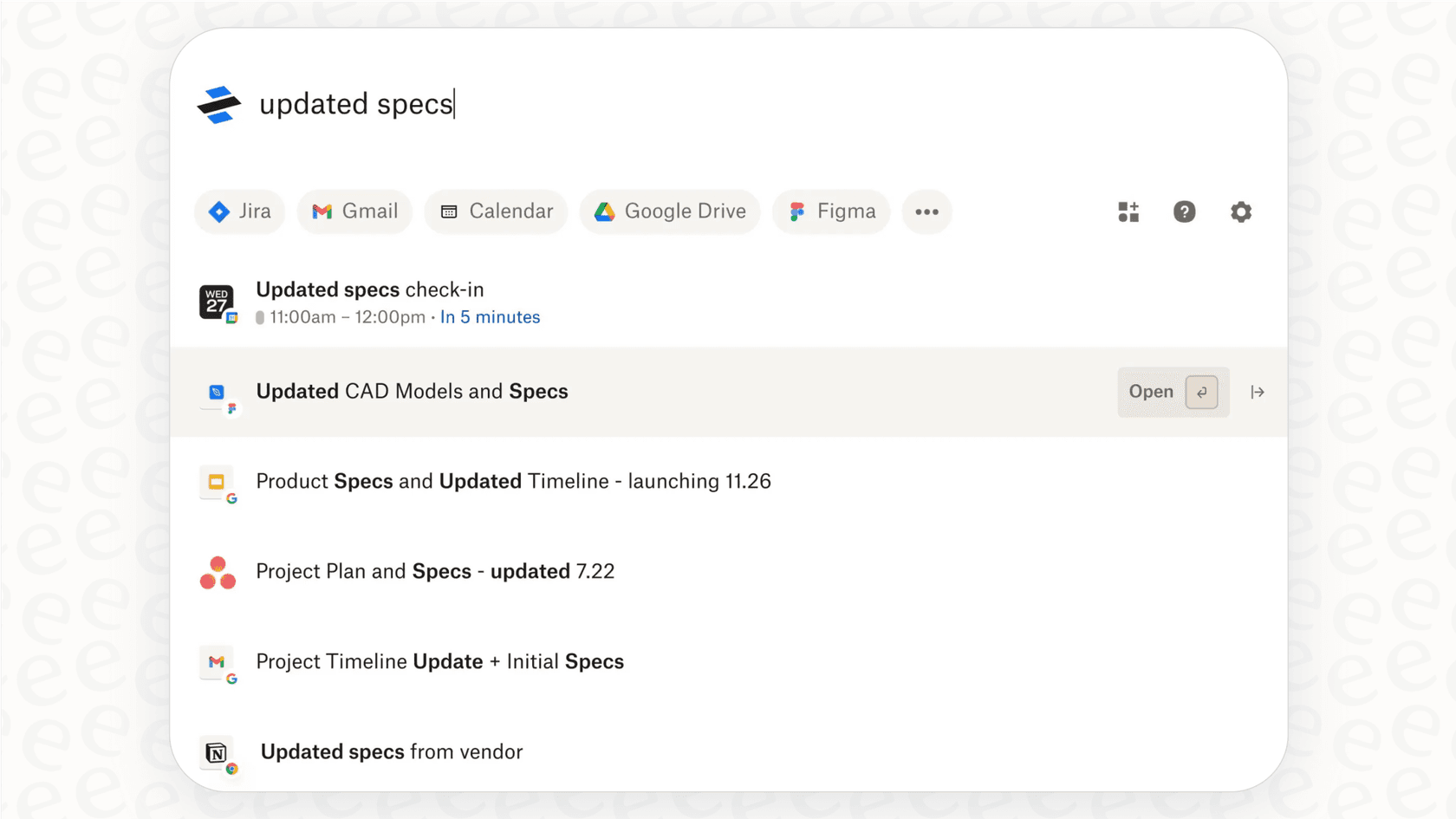 A screenshot of the Dropbox Dash search interface, a central part of the Slack AI integration with Dropbox Dash, displaying results from different connected apps.