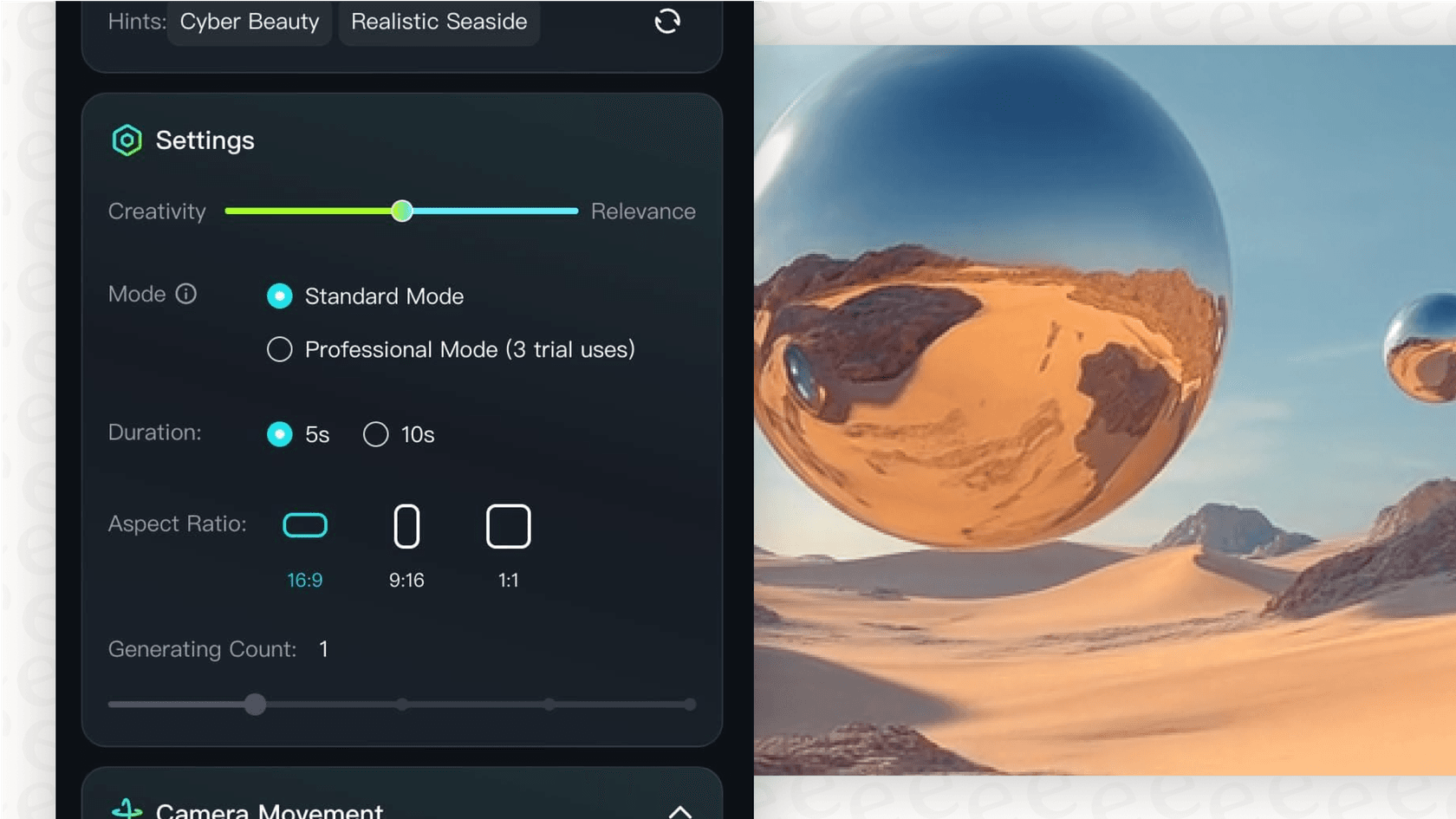 A screenshot of the different aspect ratios mentioned in Kling AI reviews.