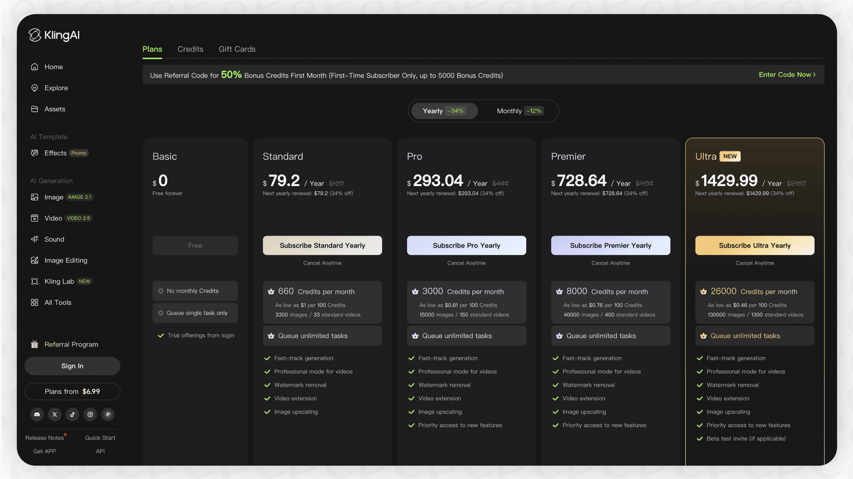 Screenshot of Kling AI