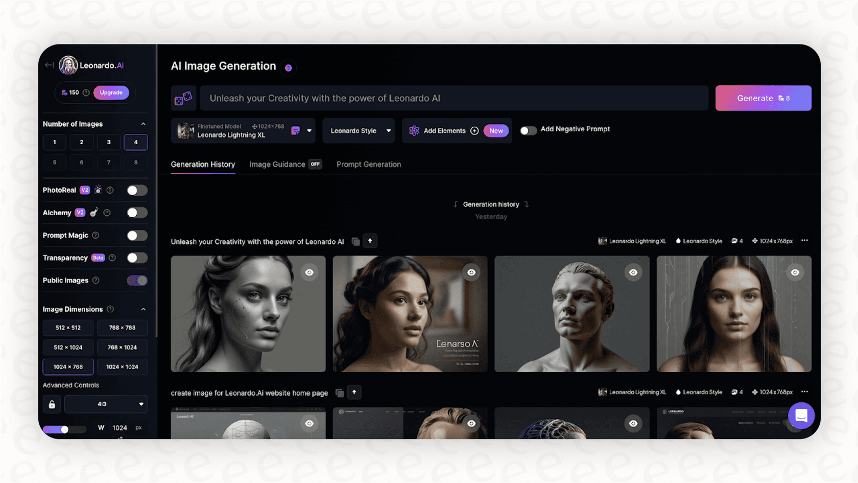 A screenshot of the Leonardo AI image generation settings, showing where users can input negative prompts and activate Prompt Magic.