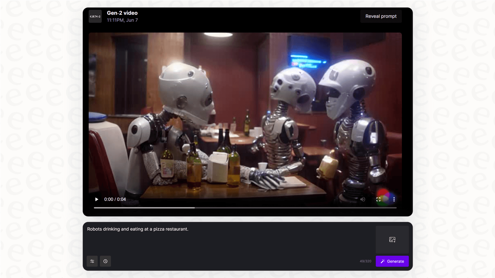 A screenshot demonstrating the text-to-video generation capability of the Runway AI platform.