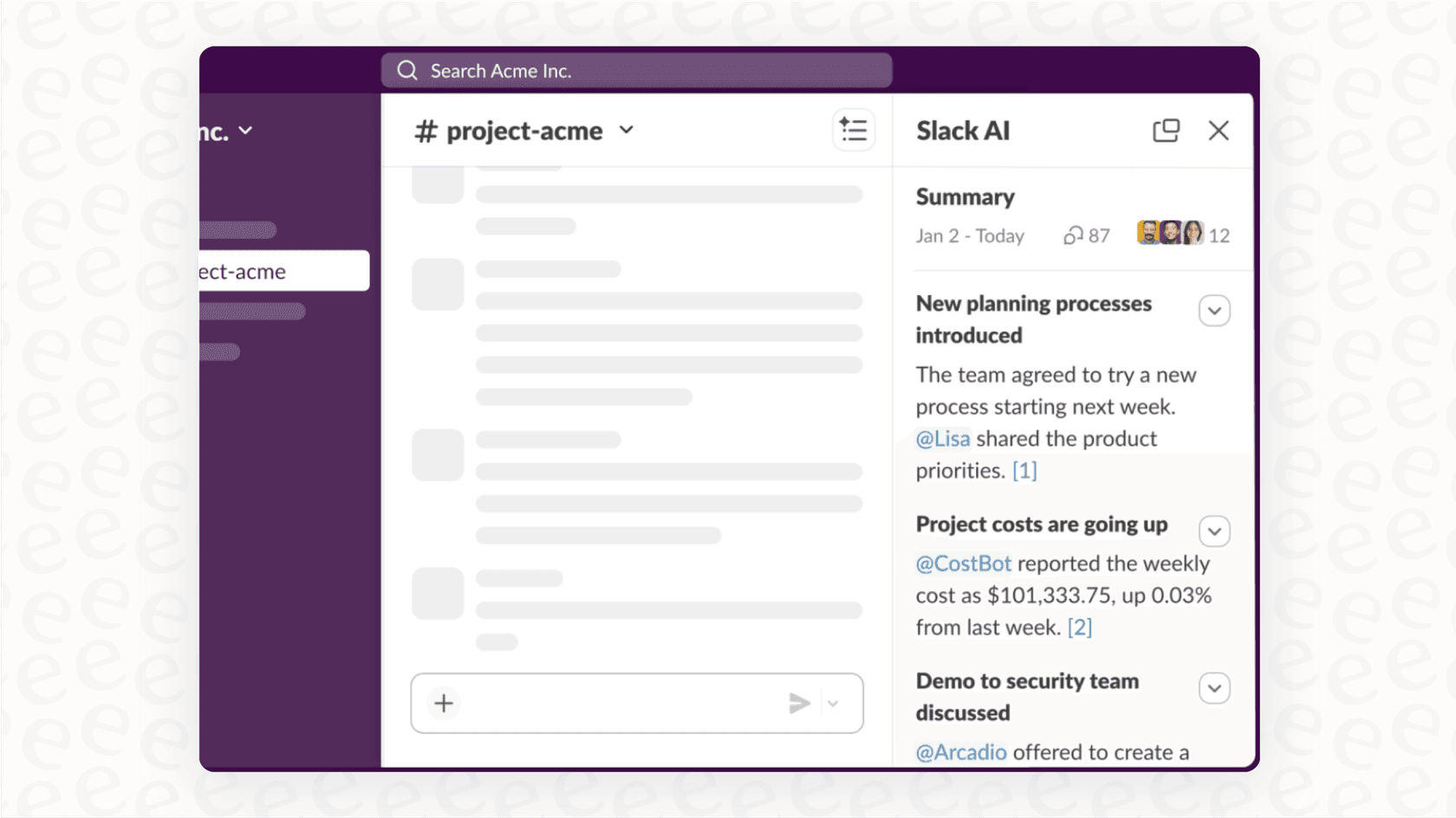 A screenshot showing Slack AI