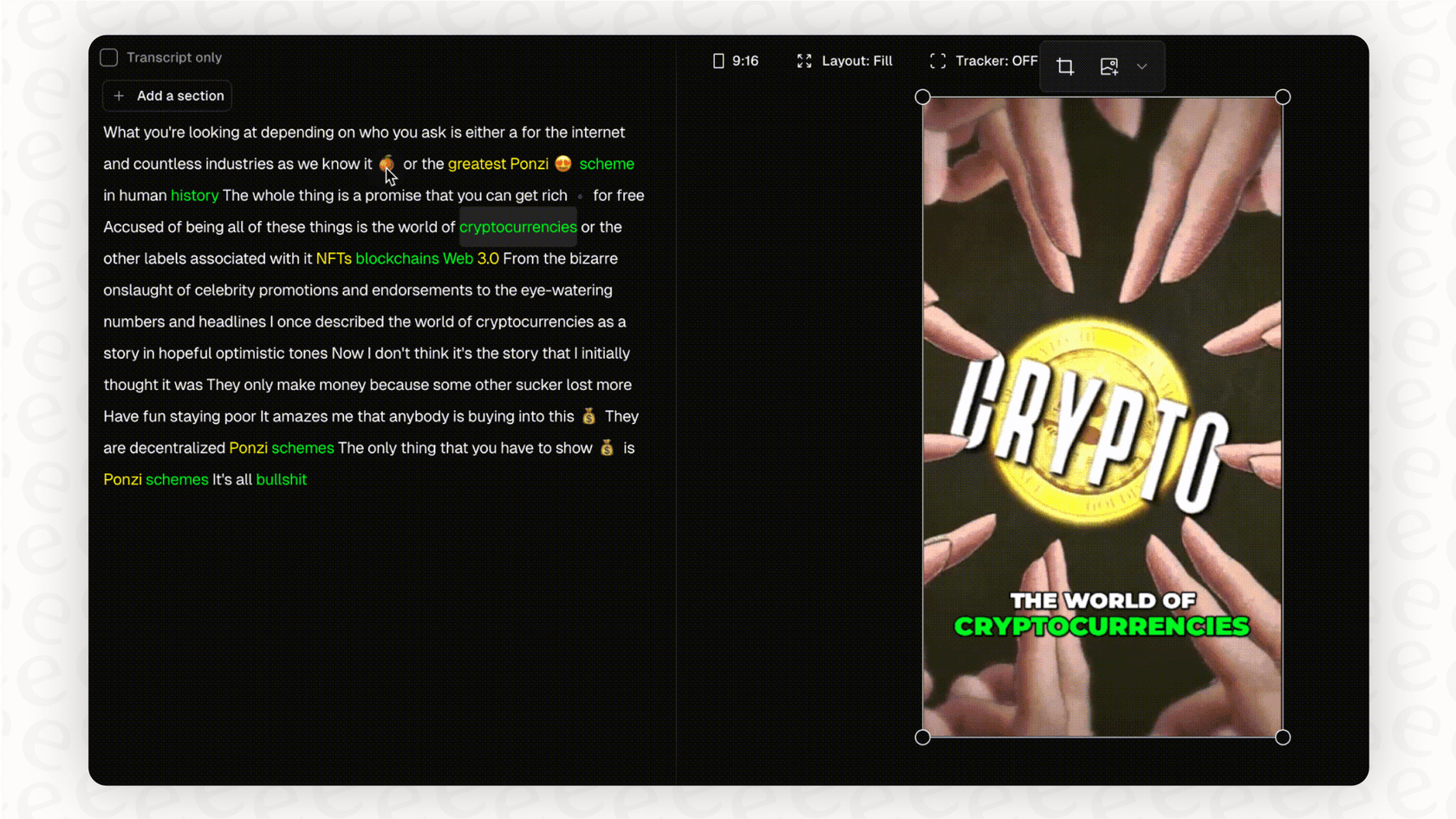 A visual of the animated captions feature, a crucial element for social media videos included in the OpusClip pricing.