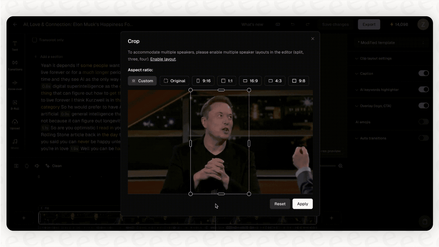 An image comparing a standard horizontal video with the vertical, auto-reframed version from OpusClip, complete with animated captions for social media.
