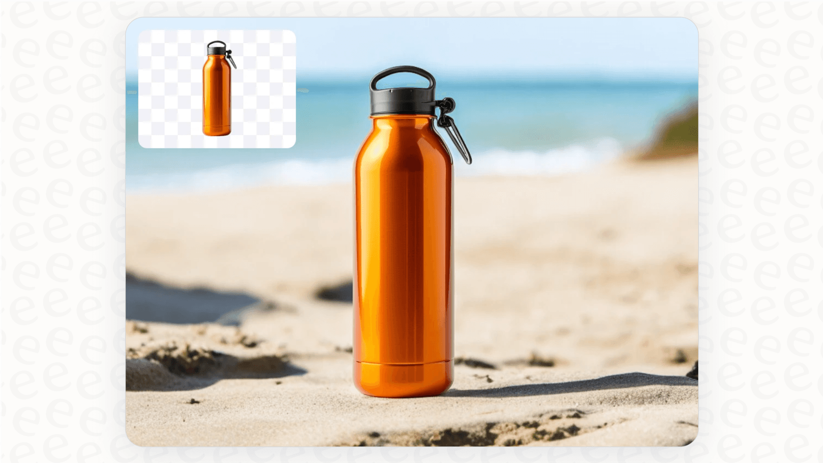 A demonstration of an AI-generated background for a product, a feature available with PhotoRoom pricing.