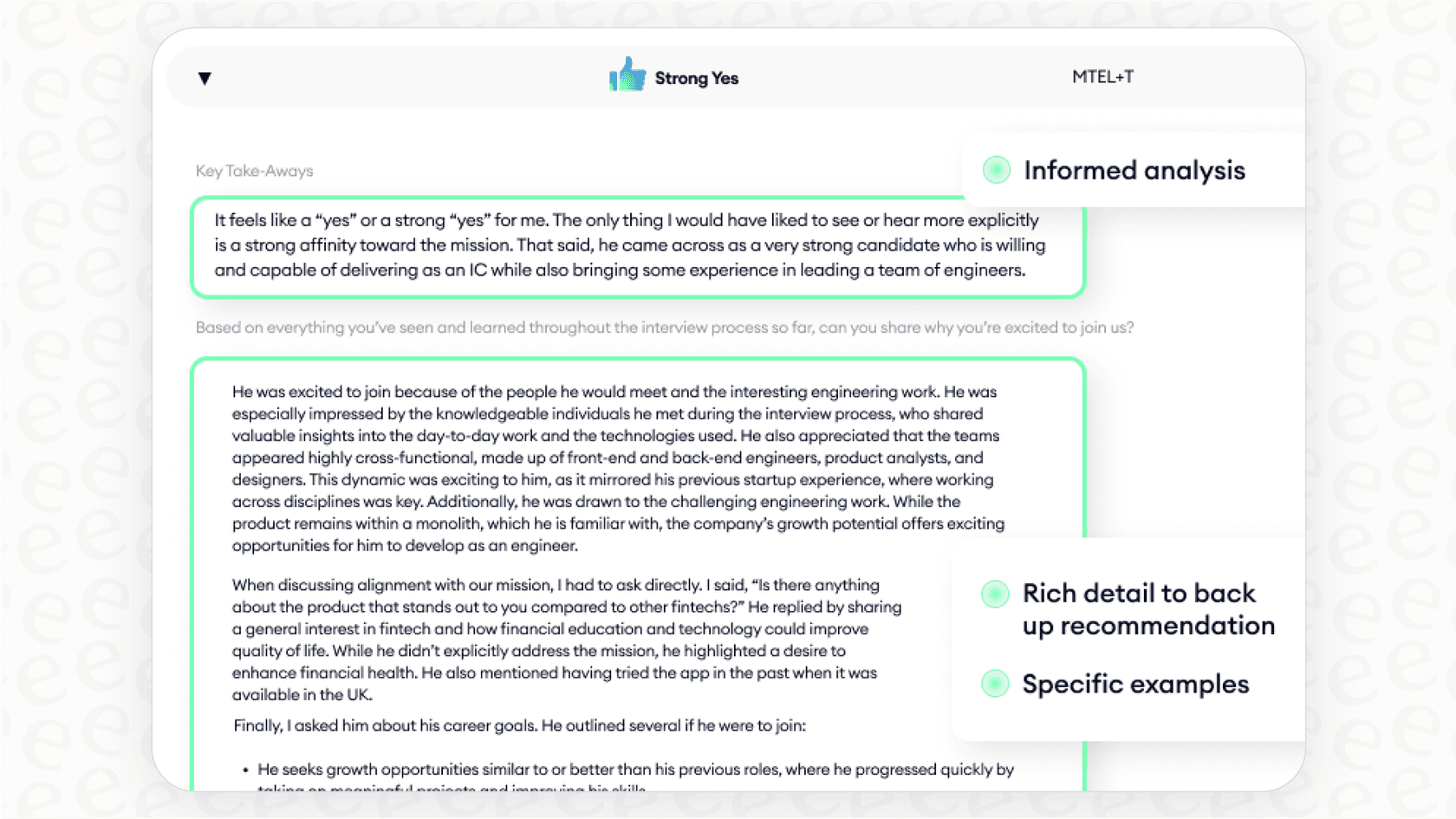 A screenshot demonstrating how Metaview can autofill a scorecard, making the feedback process more efficient.