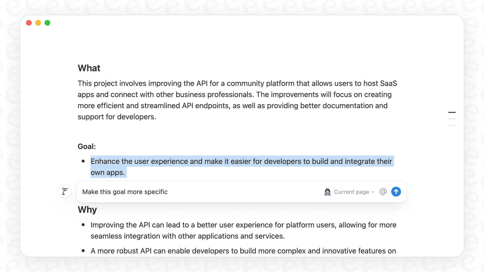 Screenshot demonstrating the features of Notion AI Inline when text is highlighted.