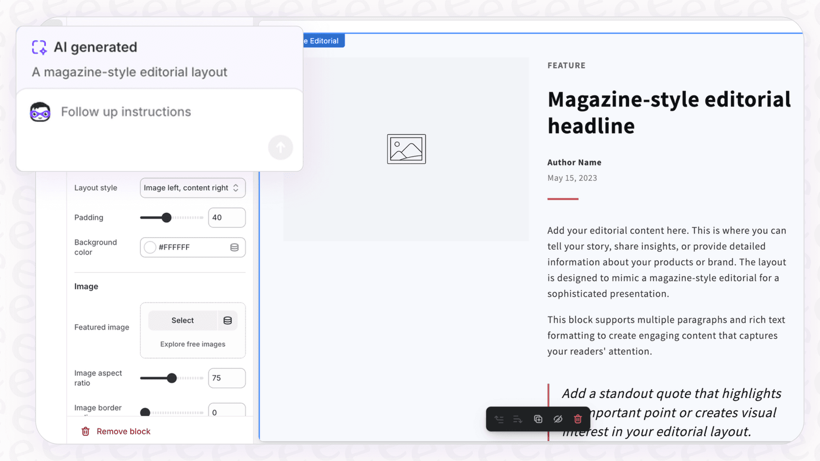 A screenshot guide on how to locate the Shopify Magic Theme Generation tool within the Shopify theme customizer.