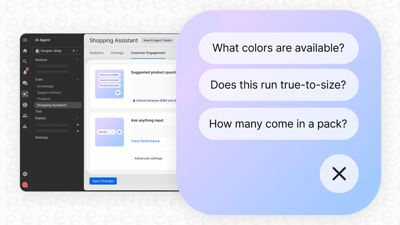 Screenshot of Suggested Product Questions feature in Gorgias.
