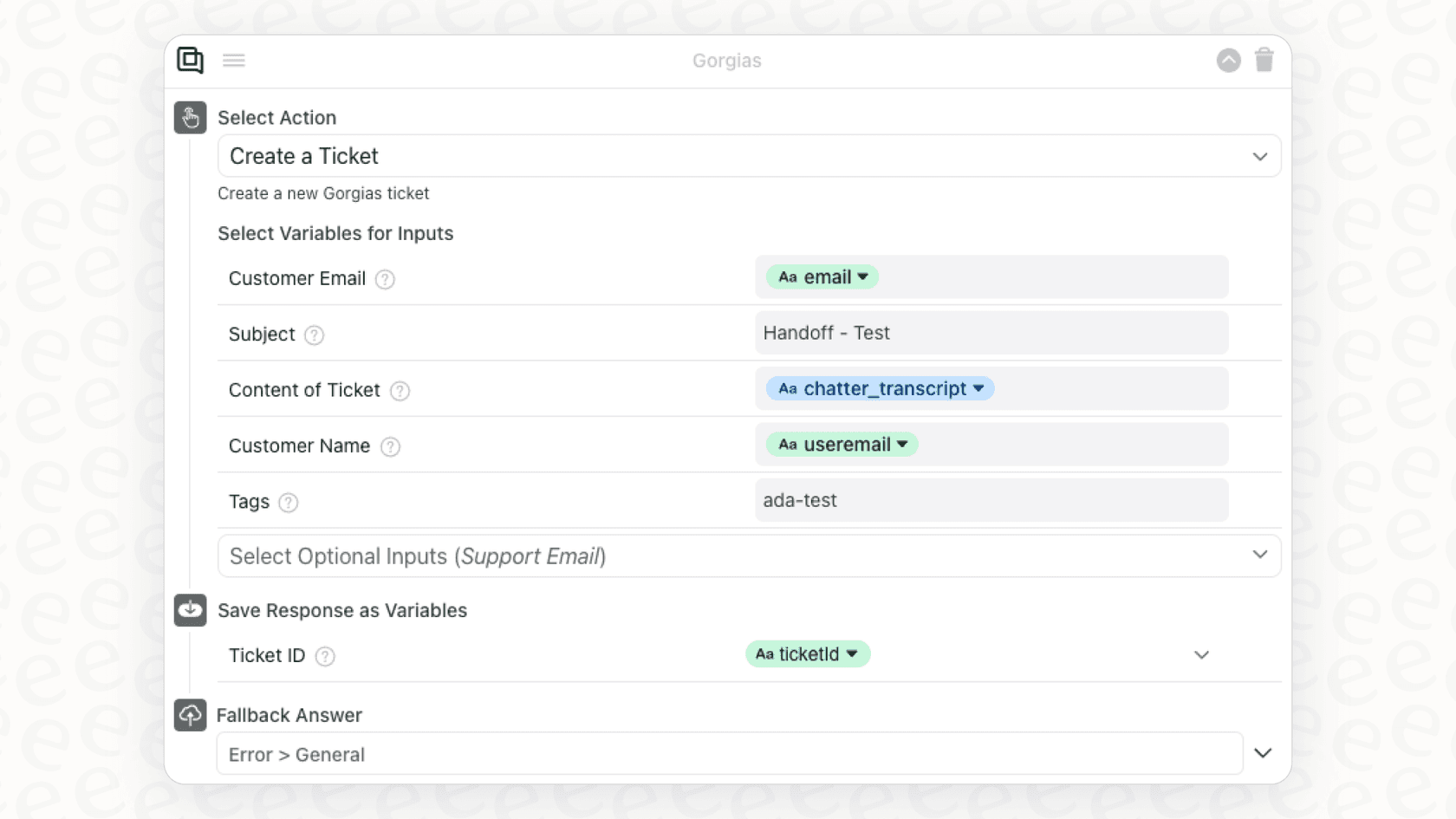 Screenshot of the customizable action sequence in Gorgias.