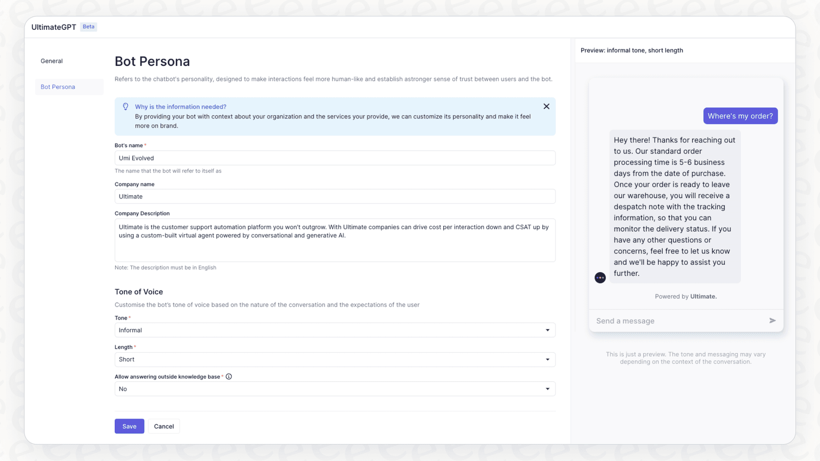 A view of the persona settings for Zendesk AI agents in email channels, including name and avatar options.