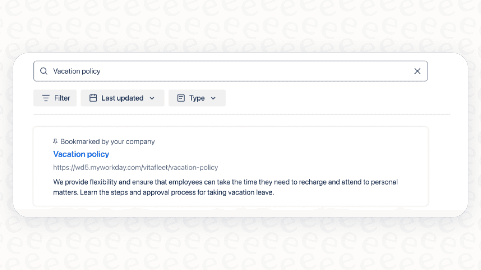 Screenshot showing how Rovo Bookmarking pins a specific URL to the top of search results.