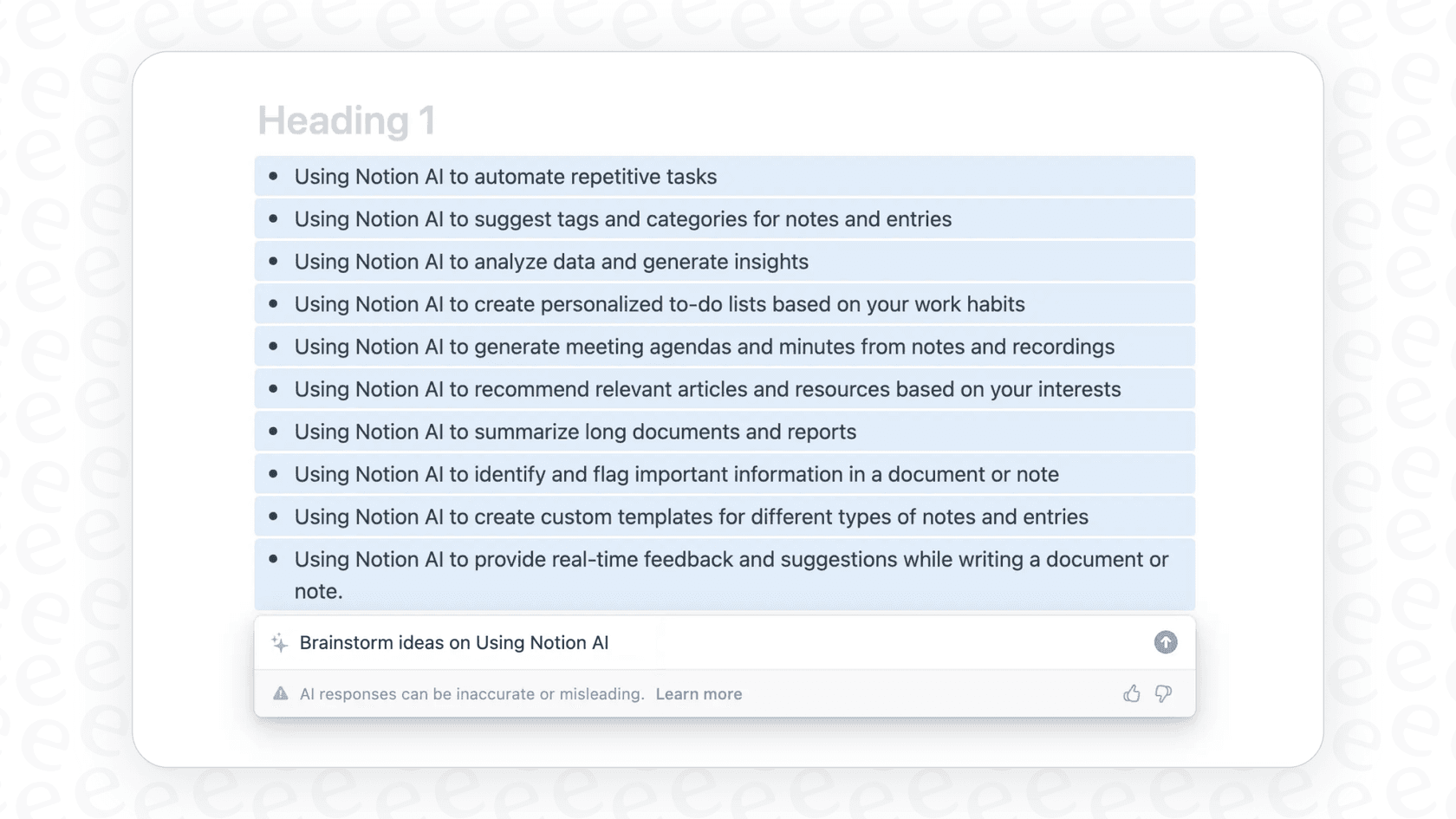 Screenshot of the "Brainstorm ideas" feature in Notion, a key tool for Notion AI brainstorming.