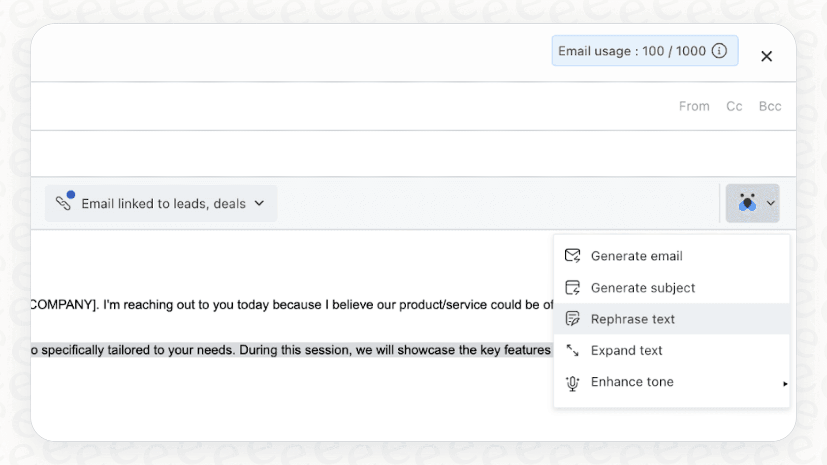 A screenshot of the Freddy AI writing assistant