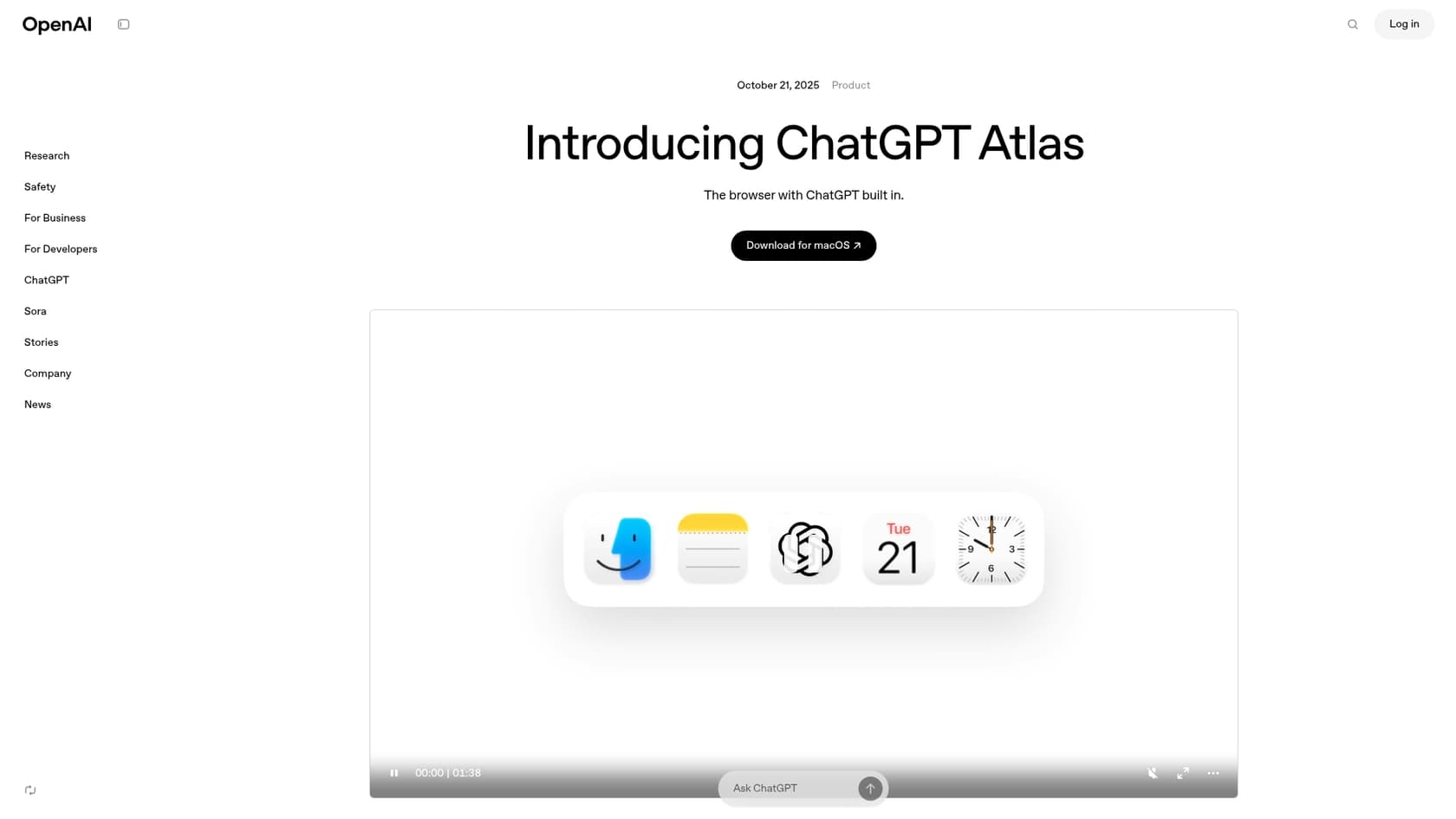 A screenshot of the ChatGPT landing page, which is one of the best chatbot for developers.::