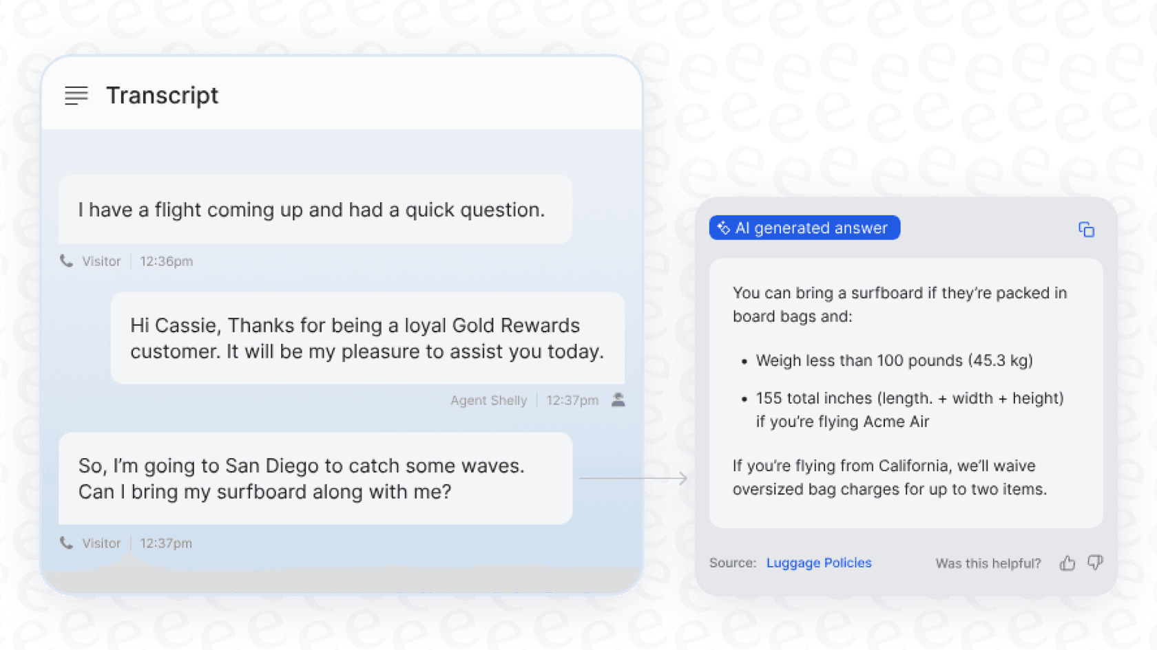 A demonstration of the Cresta AI Agent handling a customer query, showcasing its conversational capabilities.