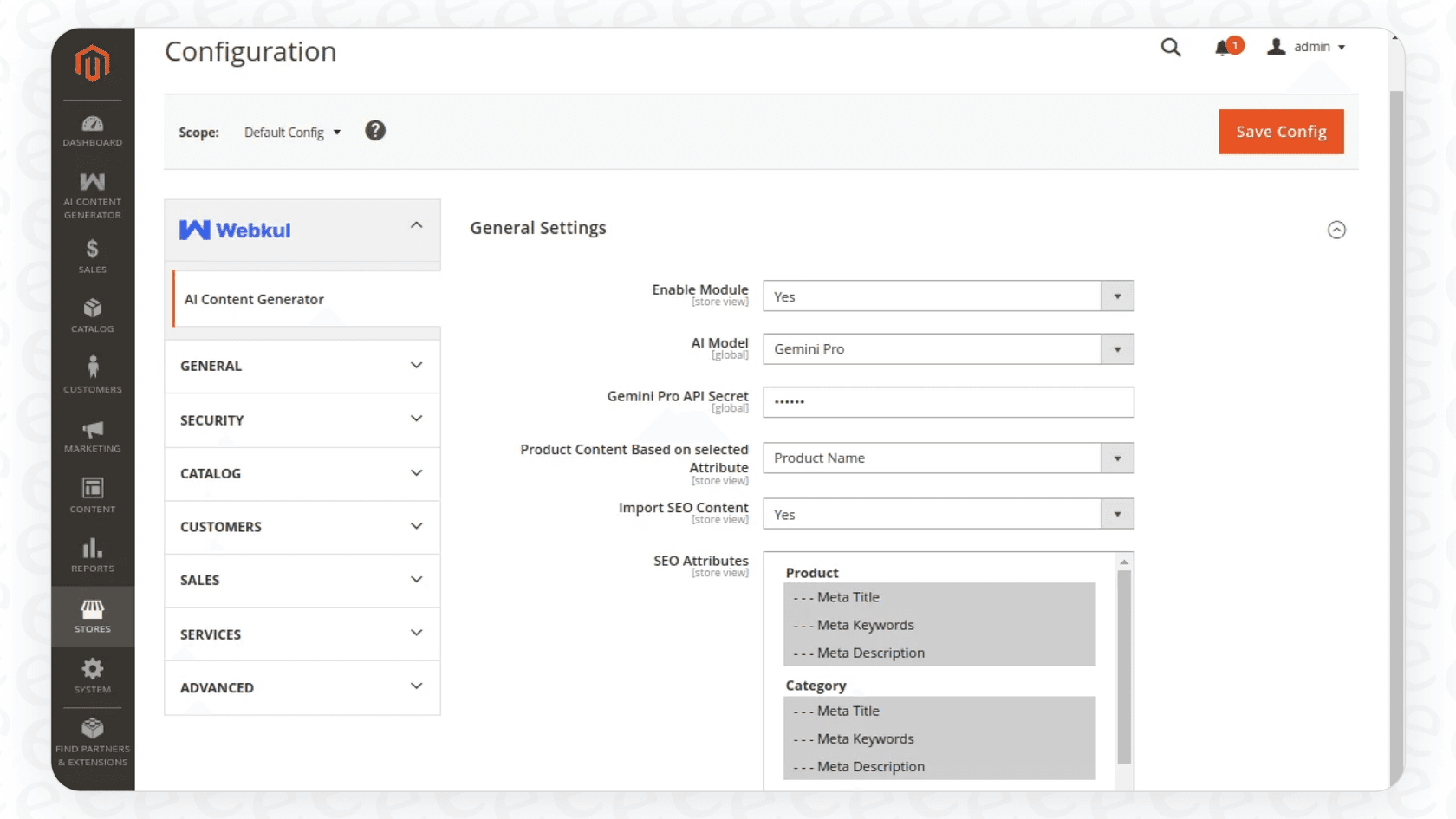 A view of Magento AI Content Generator.