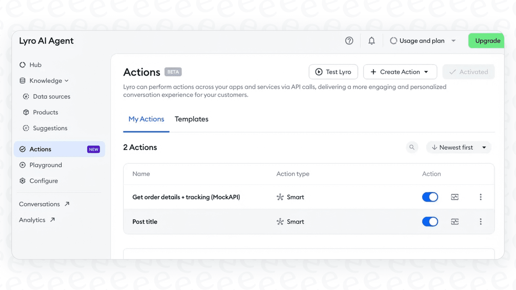 A visual showing Lyro AI Action, from the customer