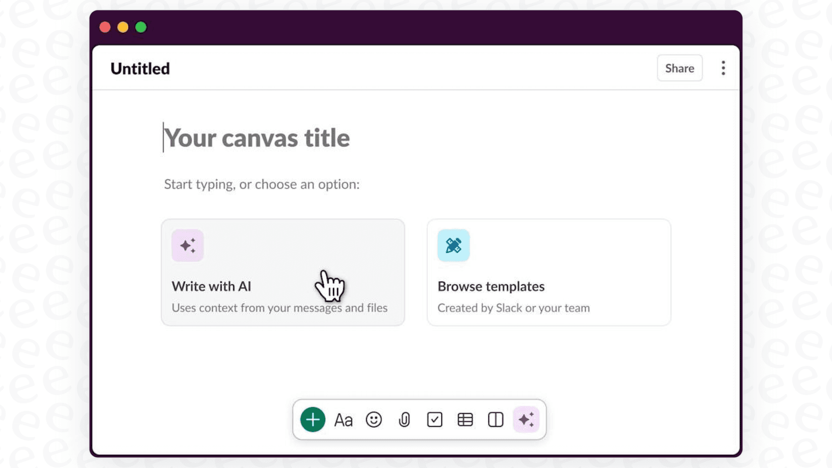 An example of a blank Slack Canvas document.