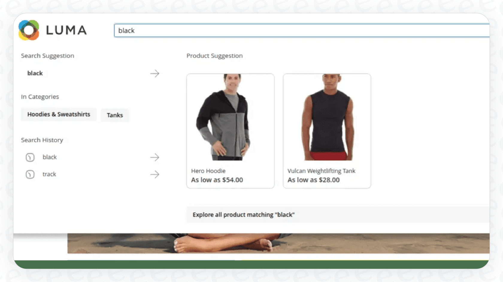 The interface of a unified customer journey with Magento AI Search Personalization, from discovery to support.