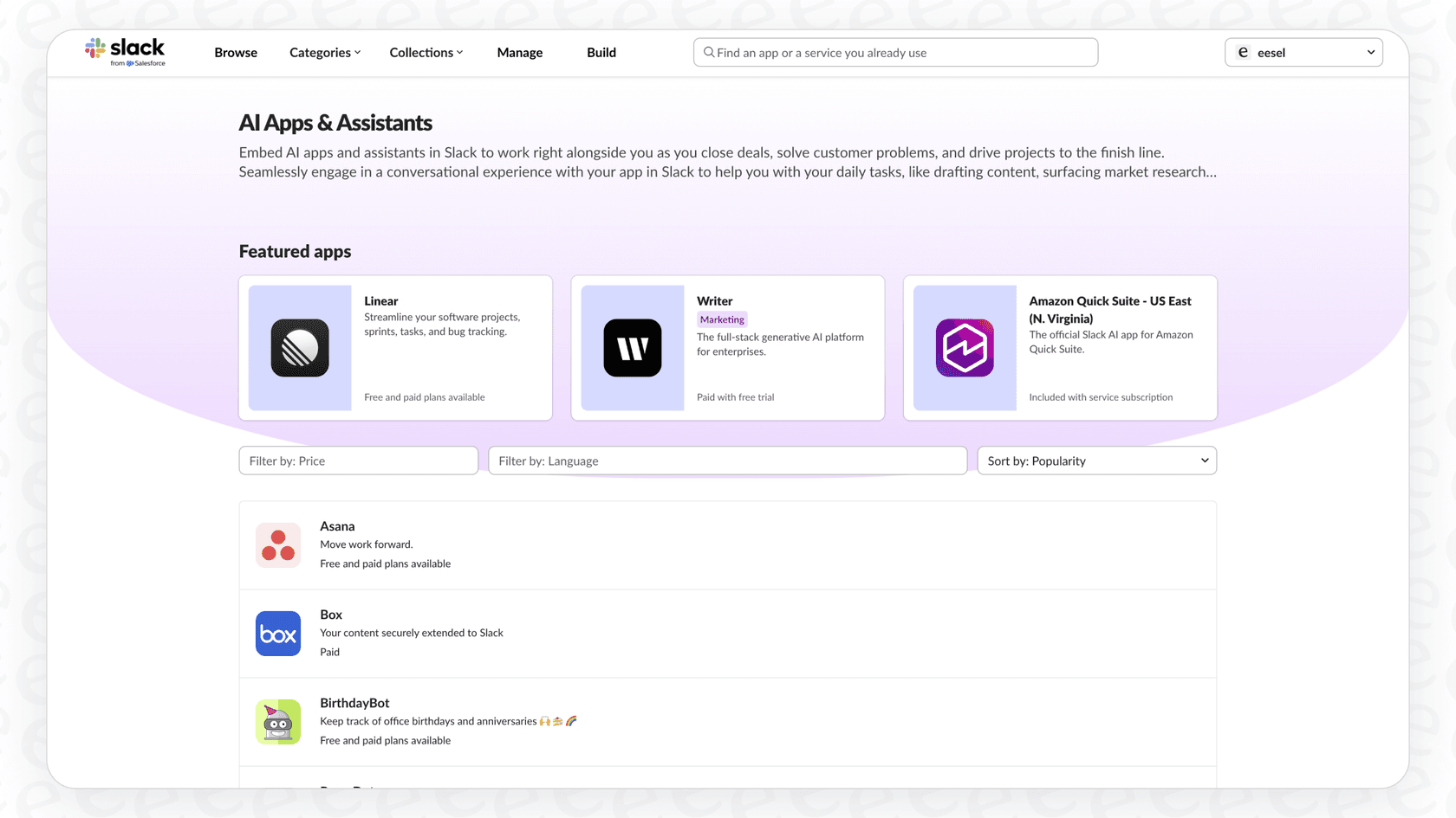 A screenshot of Slack