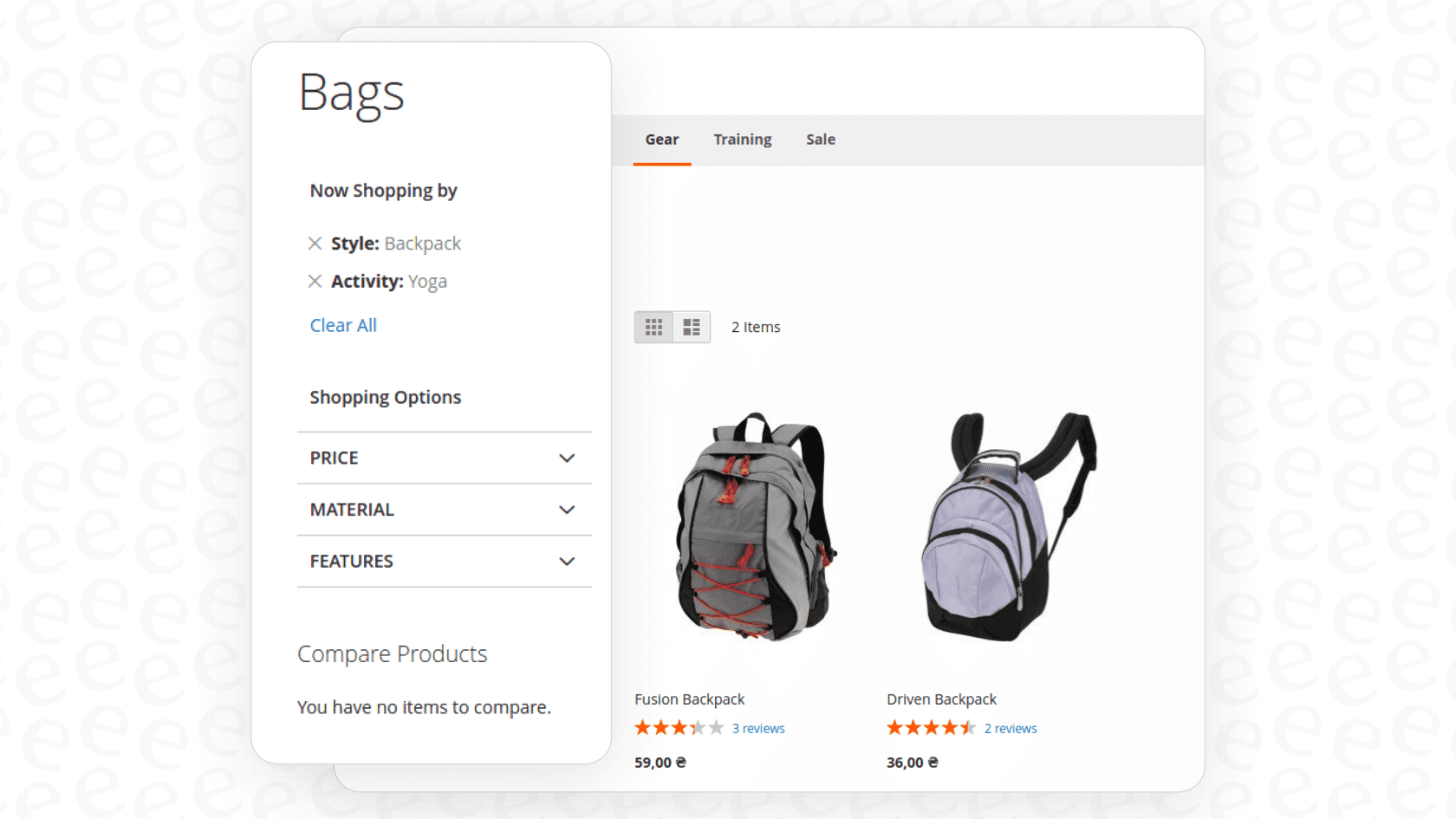 Example of Smart Filters in Magento.