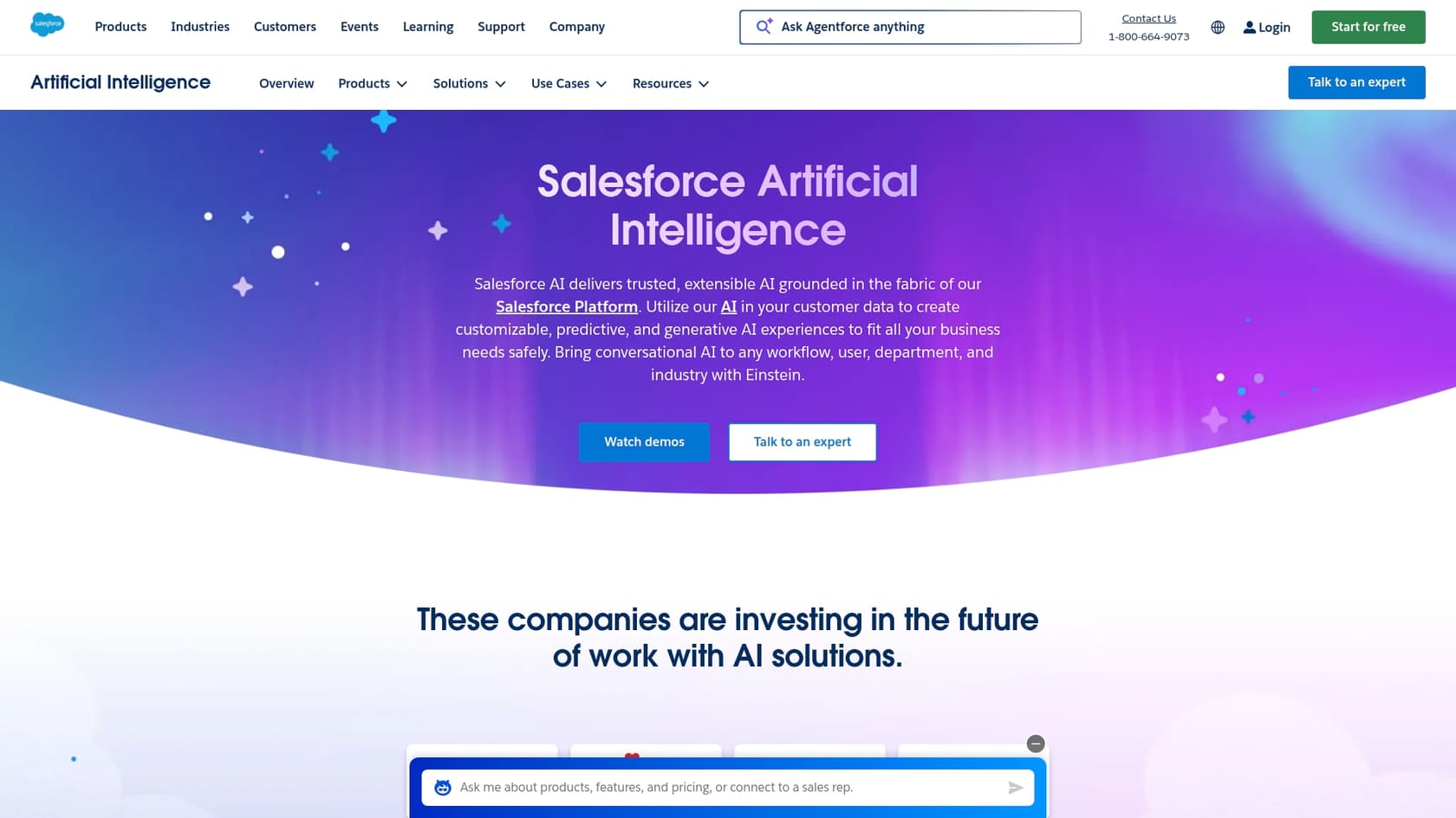 A screenshot of the Salesforce Einstein Bots landing page, which is considered one of the best Salesforce chatbot options.