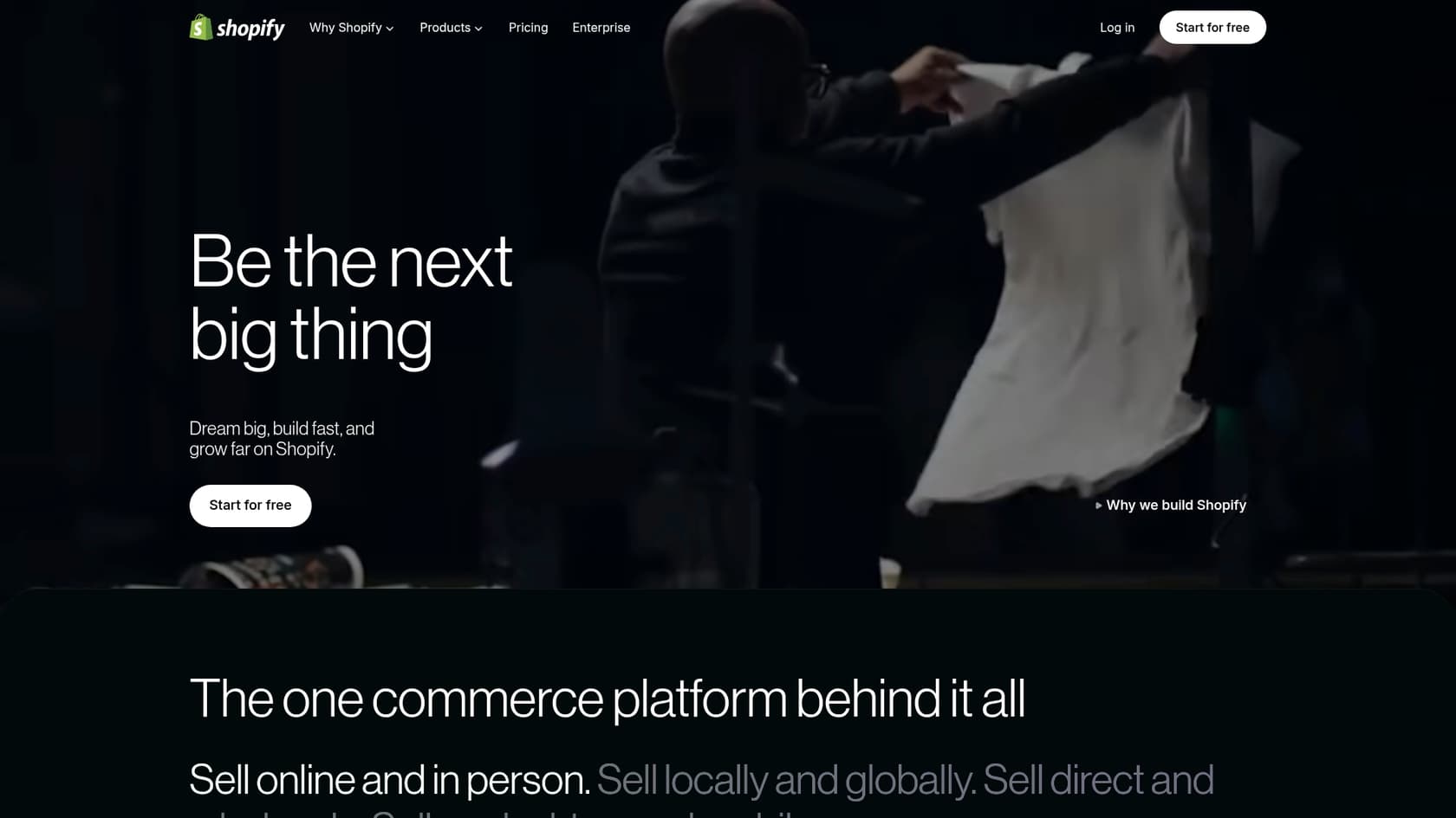 The Shopify landing page, illustrating a common integration for e-commerce tasks during the implementation of AI chatbots in Salesforce.