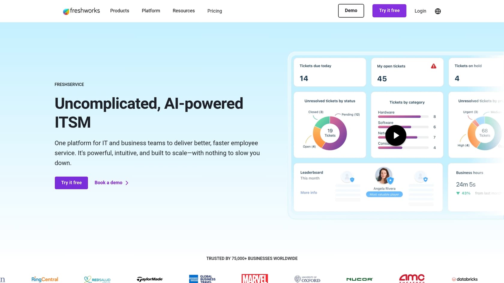 A screenshot of the Freshdesk Freddy AI landing page, one of the best AI tools for customer service.