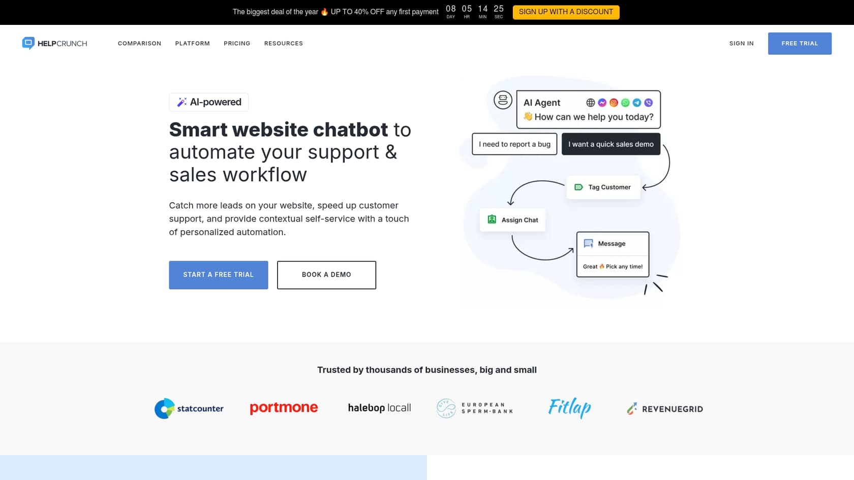 Una captura de pantalla del creador de chatbots de Helcrunch, una característica clave de las herramientas avanzadas de chat de Helcrunch.::