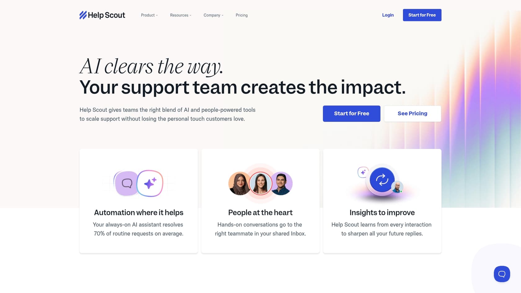 A screenshot of the HelpScout landing page, illustrating the platform