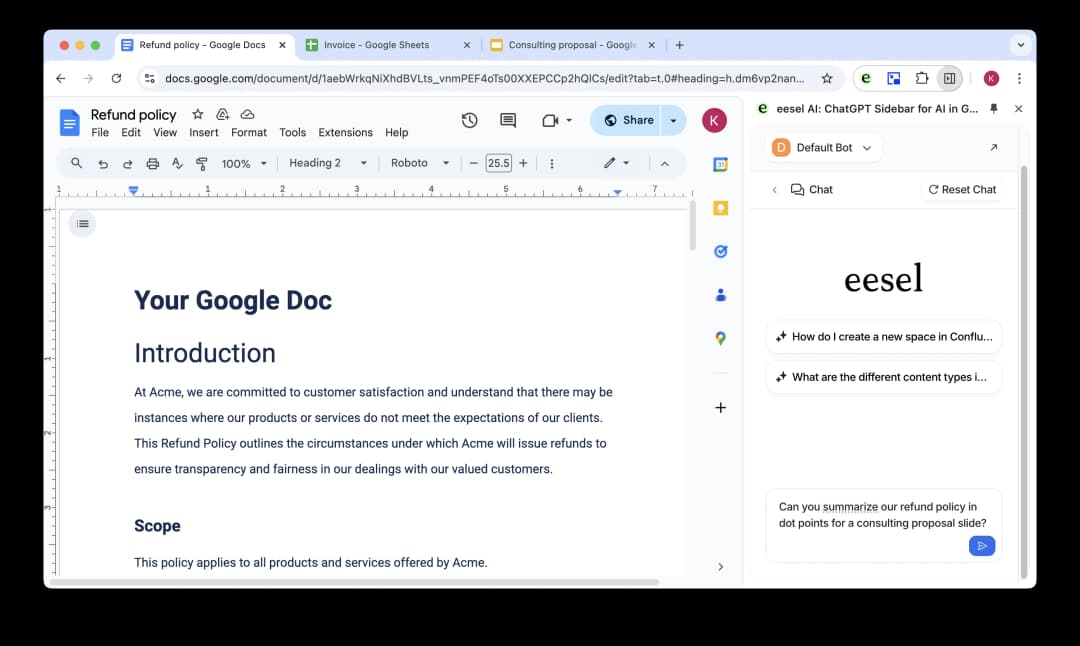 Screenshot of user chatting with the AI assistant in Google Drive.